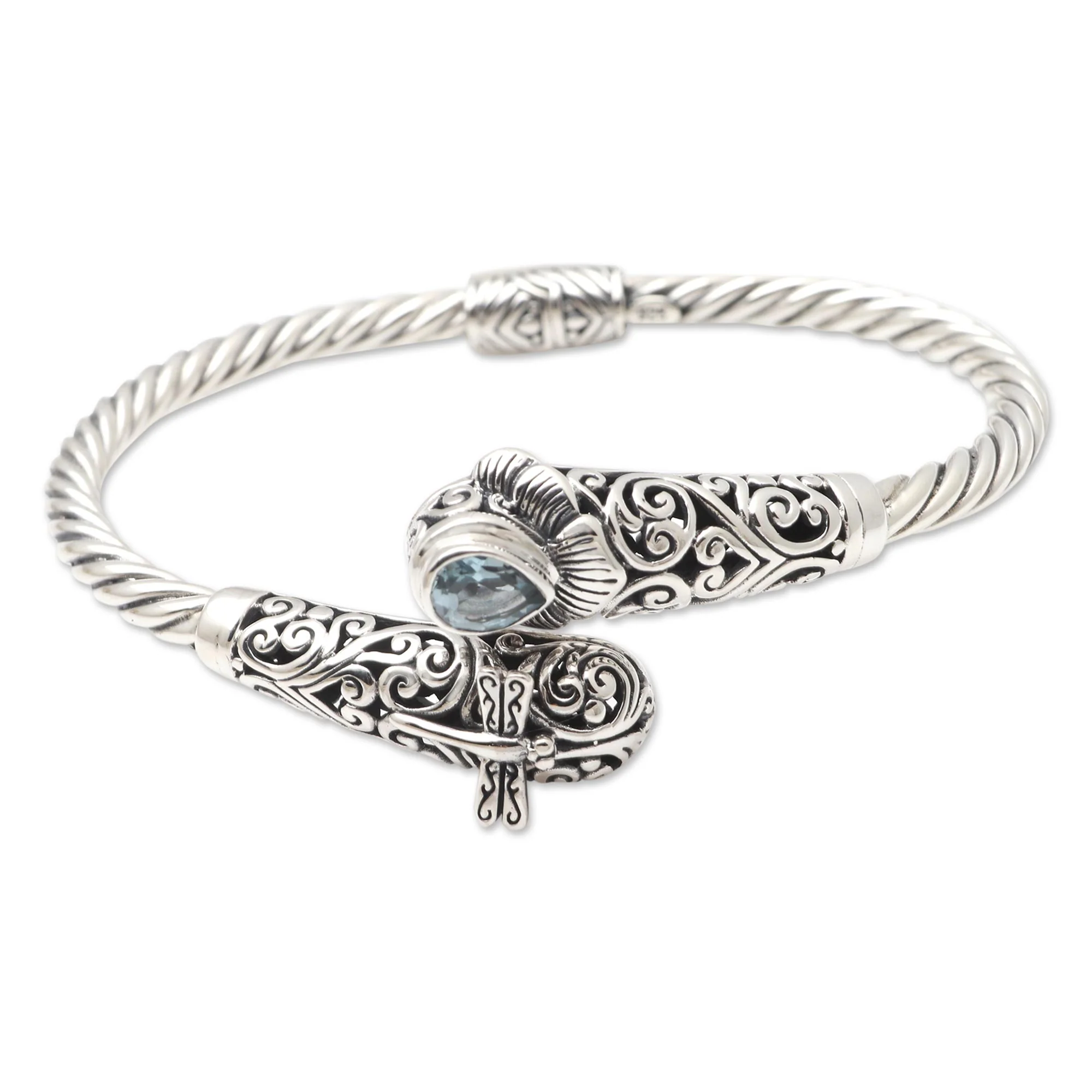 Dragonfly in the Field Amethyst and Blue Topaz Cuff Bracelet - Image 2