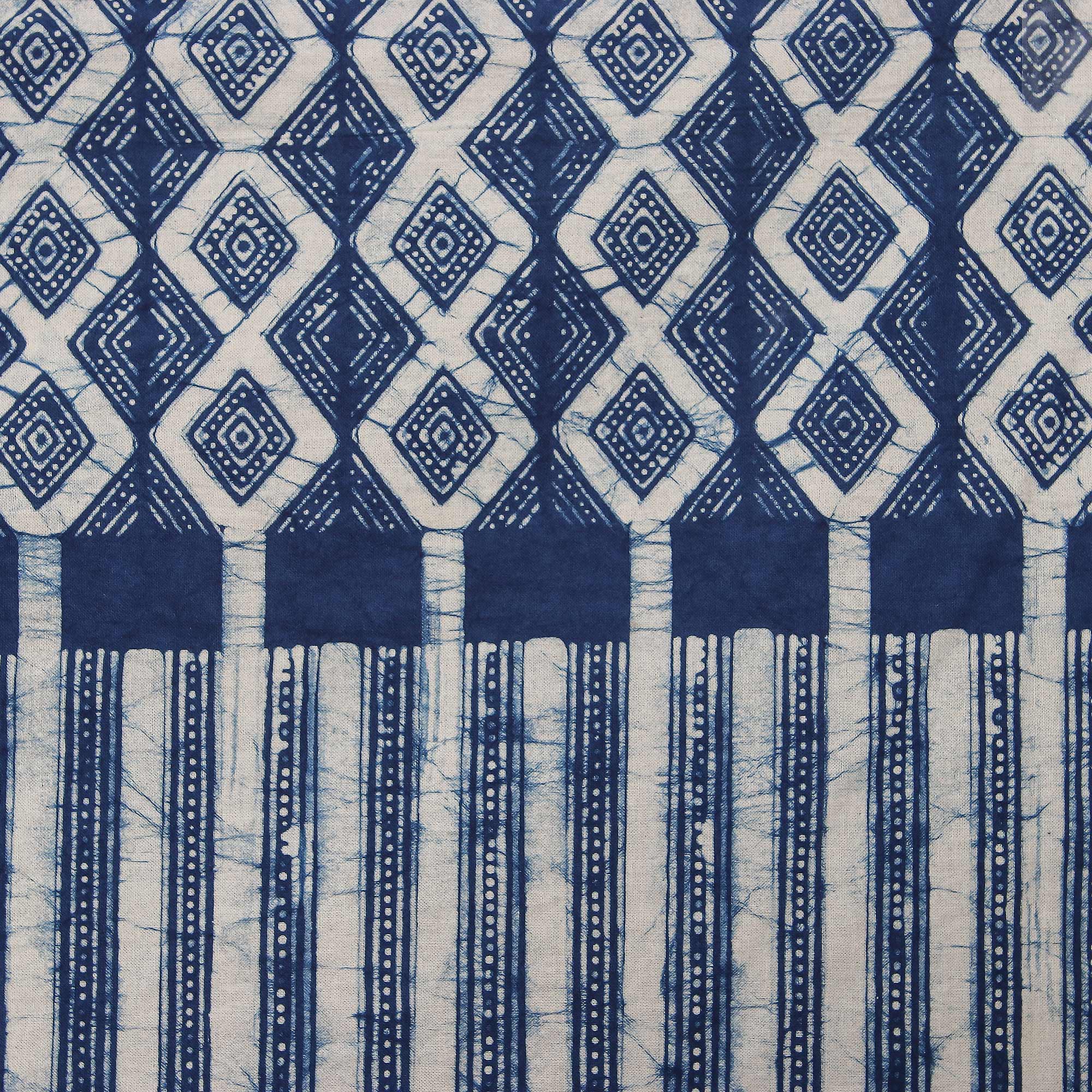 Dramatic Pathways Handcrafted Indigo Geometric Batik Cotton Queen Bedspread - Image 4