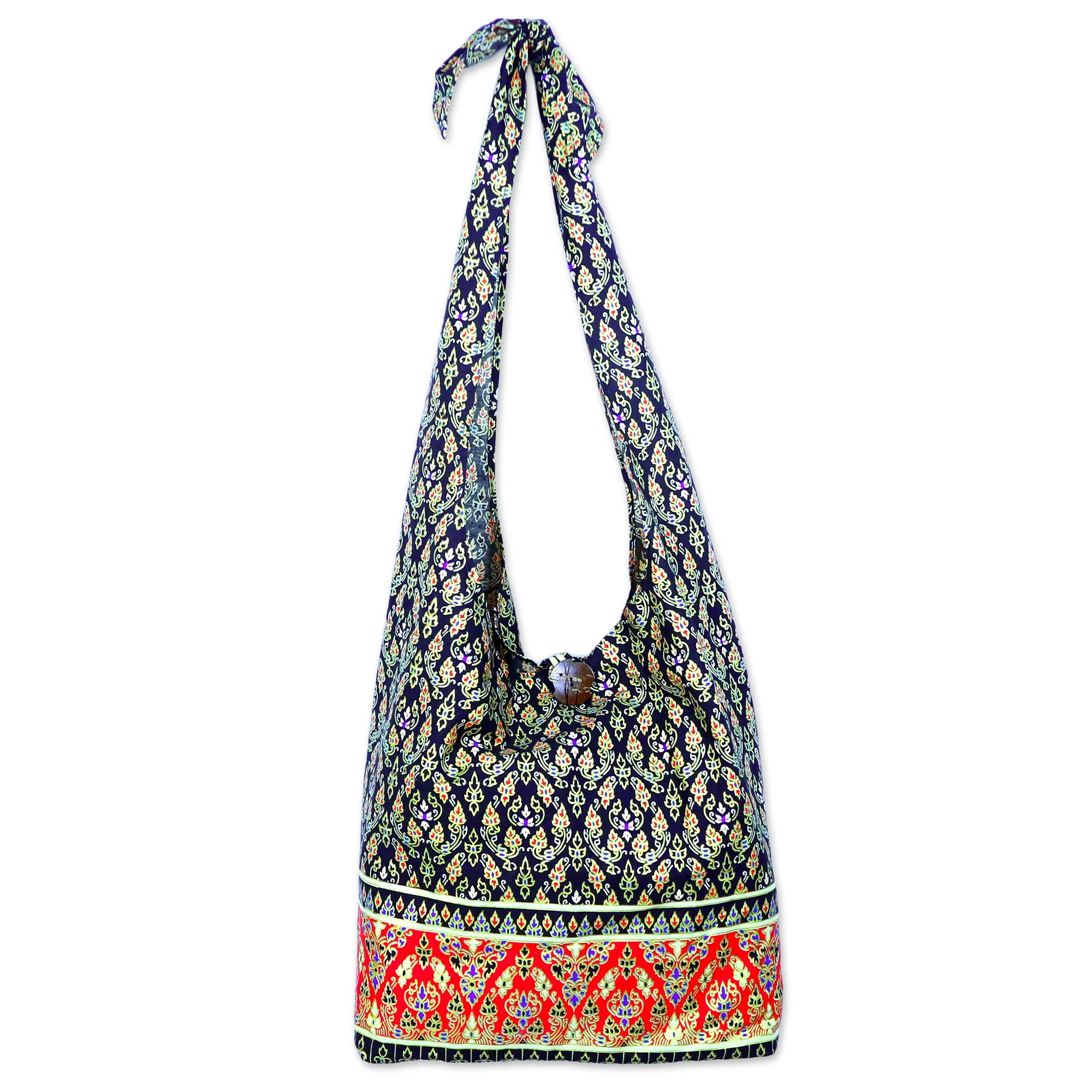 Dramatic Thai Handmade Thai Red and Black Cotton Shoulder Bag - Image 2