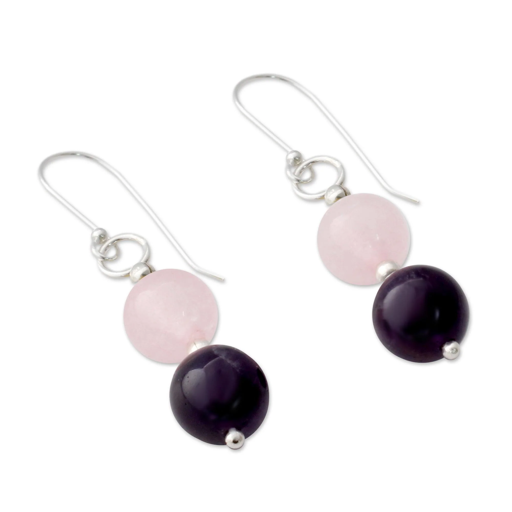 Dreamy Affair Hand Crafted Amethyst and Rose Quartz Dangle Earrings - Image 3