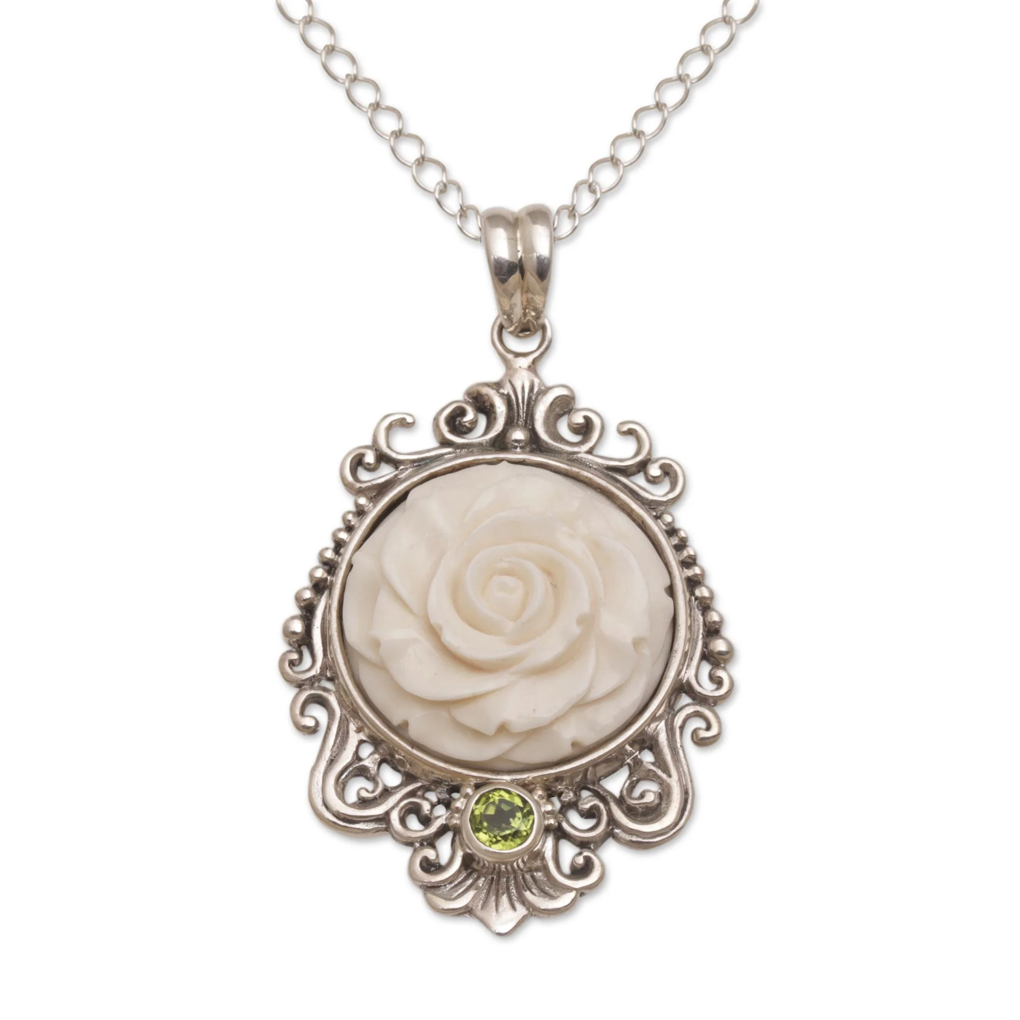 Dreamy Rose Rose Pendant Necklace Accented with Peridot - Image 2