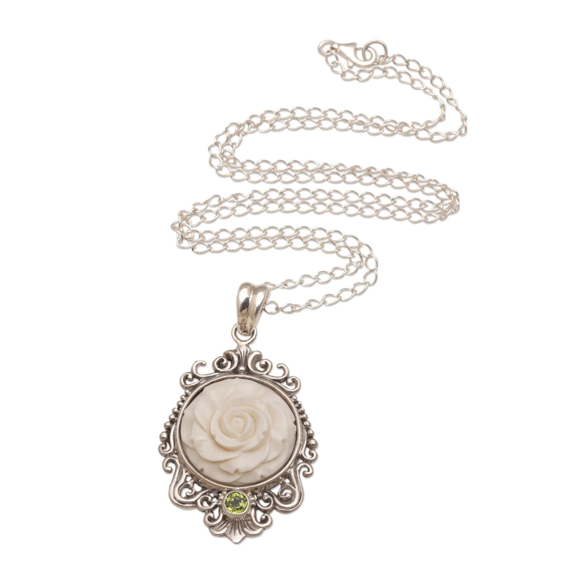 Dreamy Rose Rose Pendant Necklace Accented with Peridot - Image 4