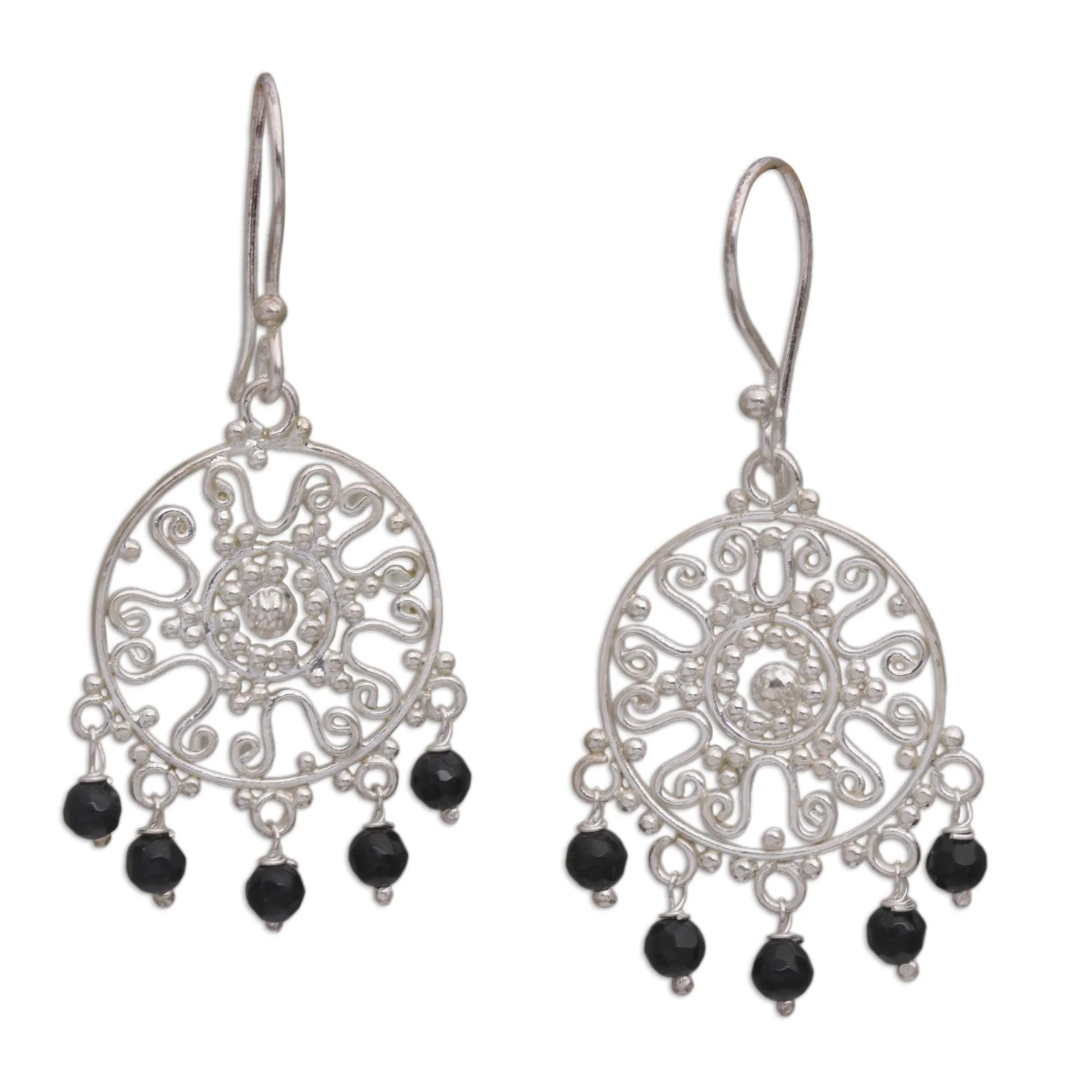 Dreamy Shower Handcrafted Onyx Chandelier Earrings from Bali - Image 2