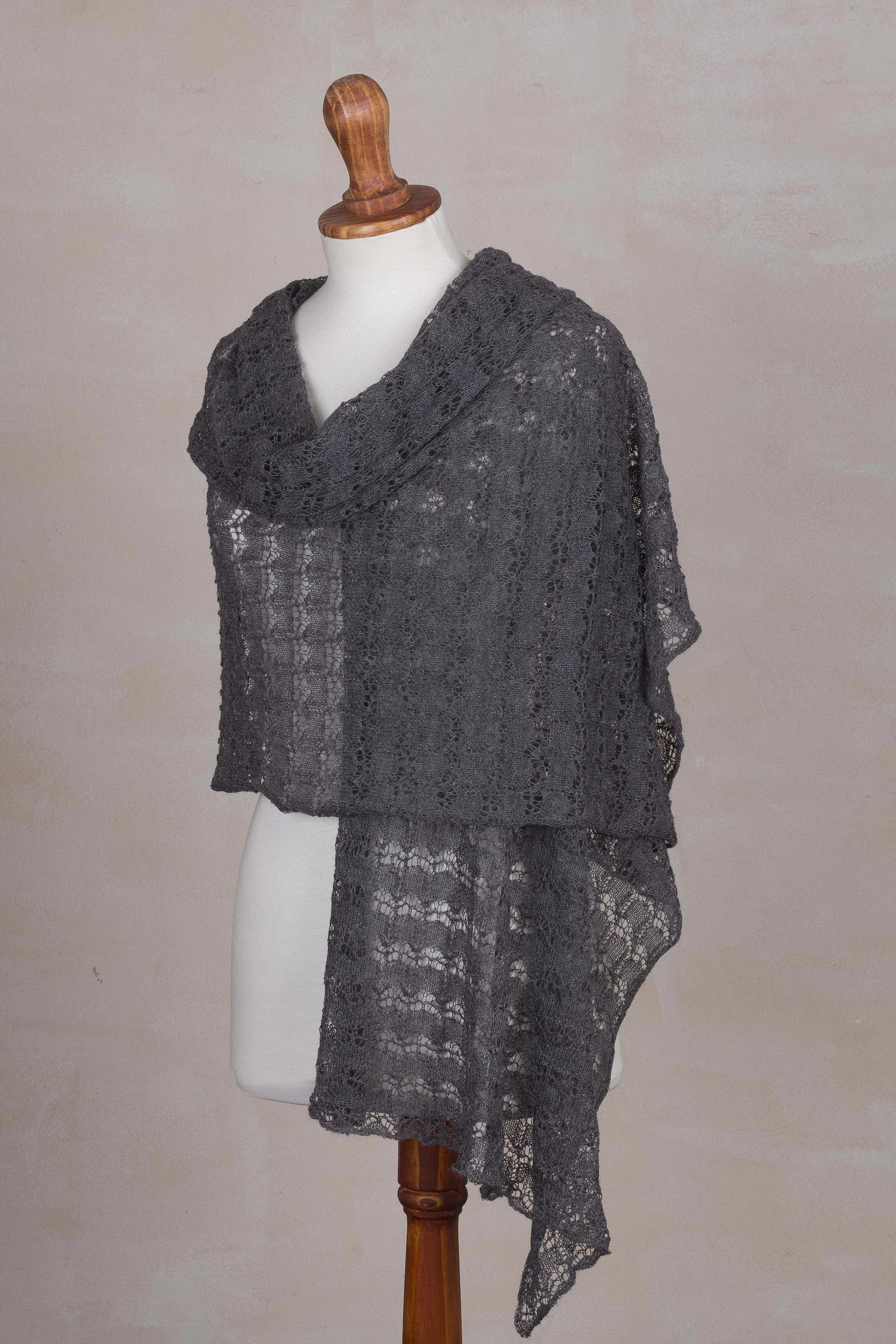 Dreamy Texture in Slate Textured 100% Baby Alpaca Shawl in Slate from Peru - Image 3