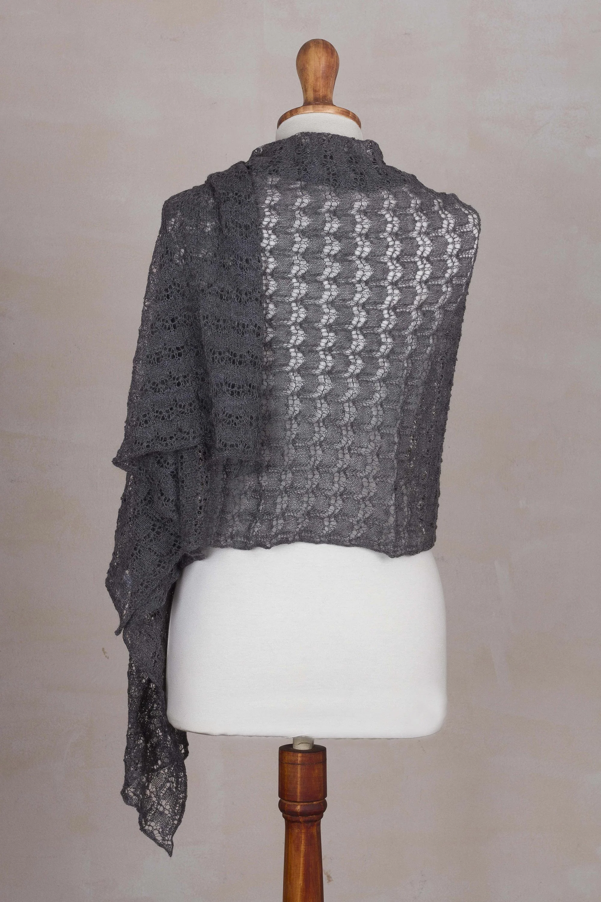Dreamy Texture in Slate Textured 100% Baby Alpaca Shawl in Slate from Peru - Image 4