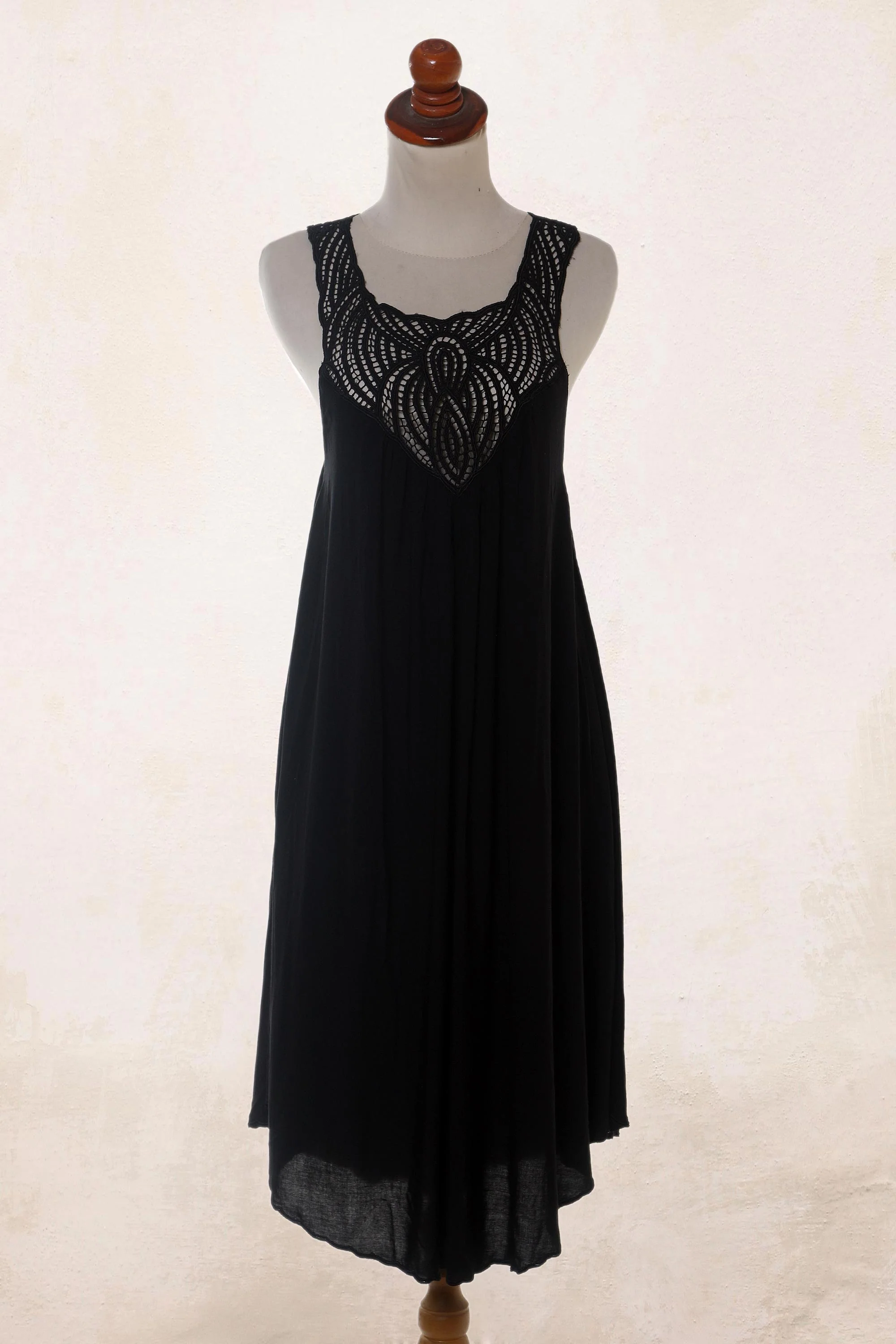 Drifting Clouds in Black Hand Embroidered Black Cotton Dress - Image 3
