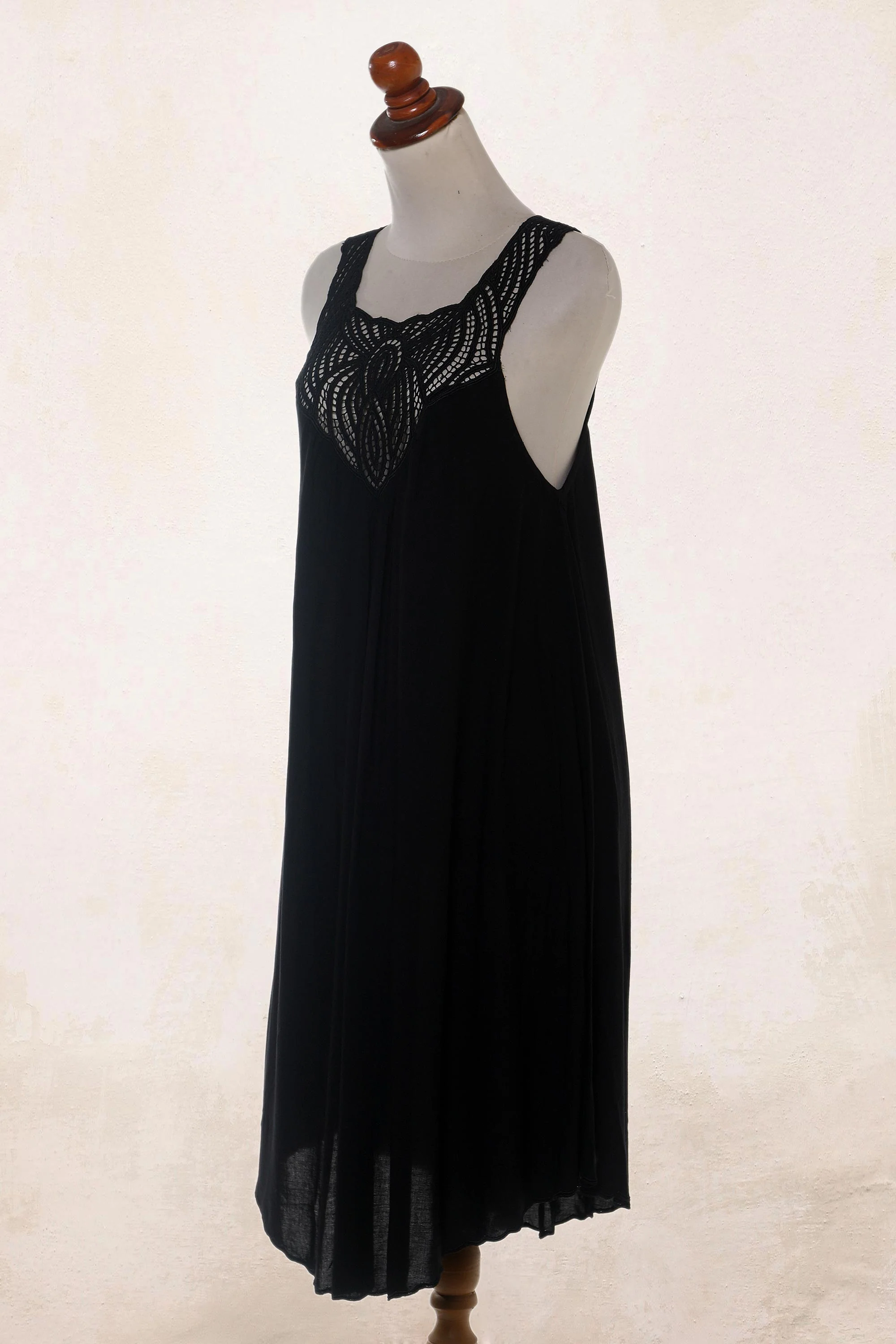 Drifting Clouds in Black Hand Embroidered Black Cotton Dress - Image 4
