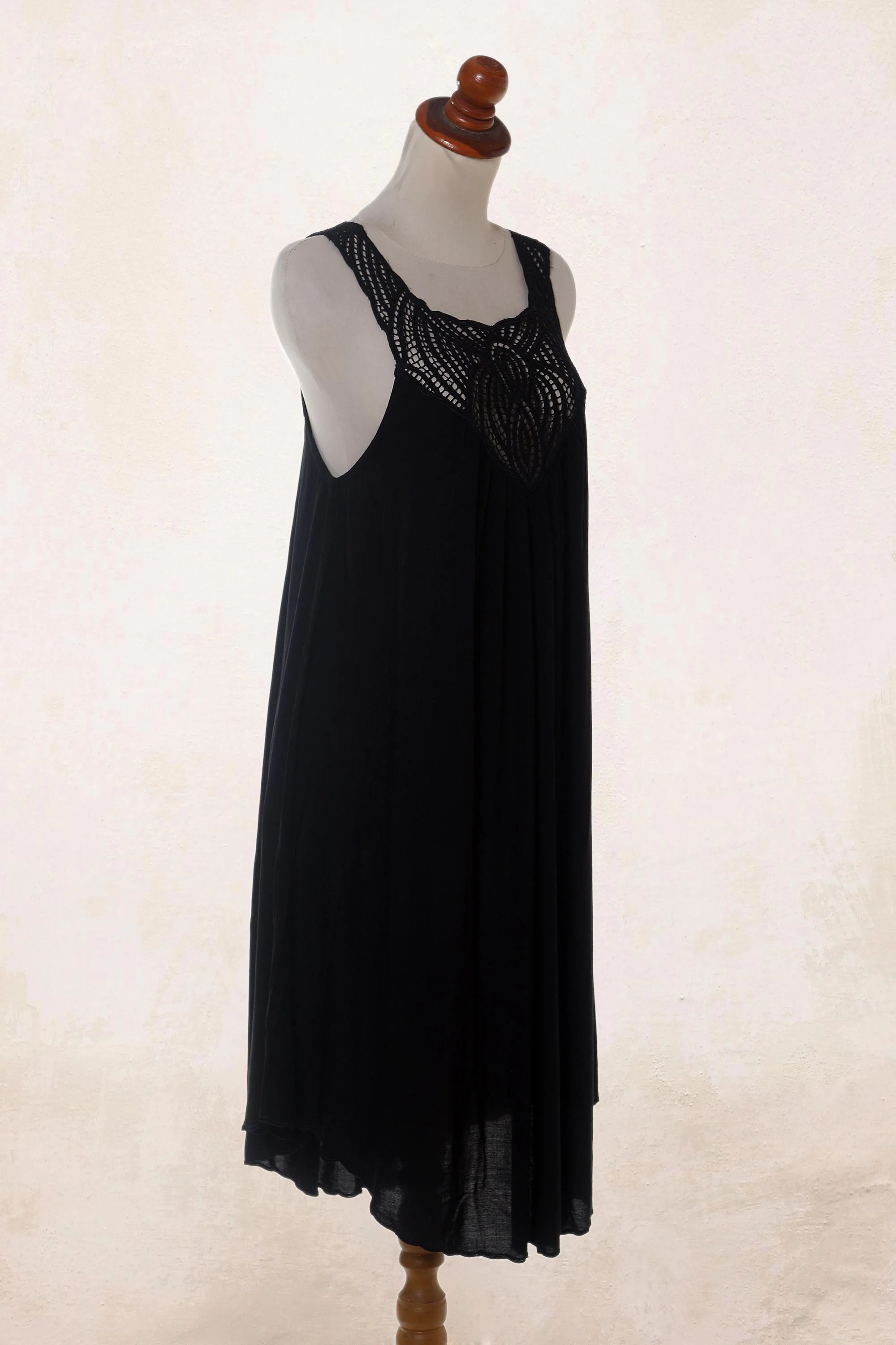 Drifting Clouds in Black Hand Embroidered Black Cotton Dress - Image 5