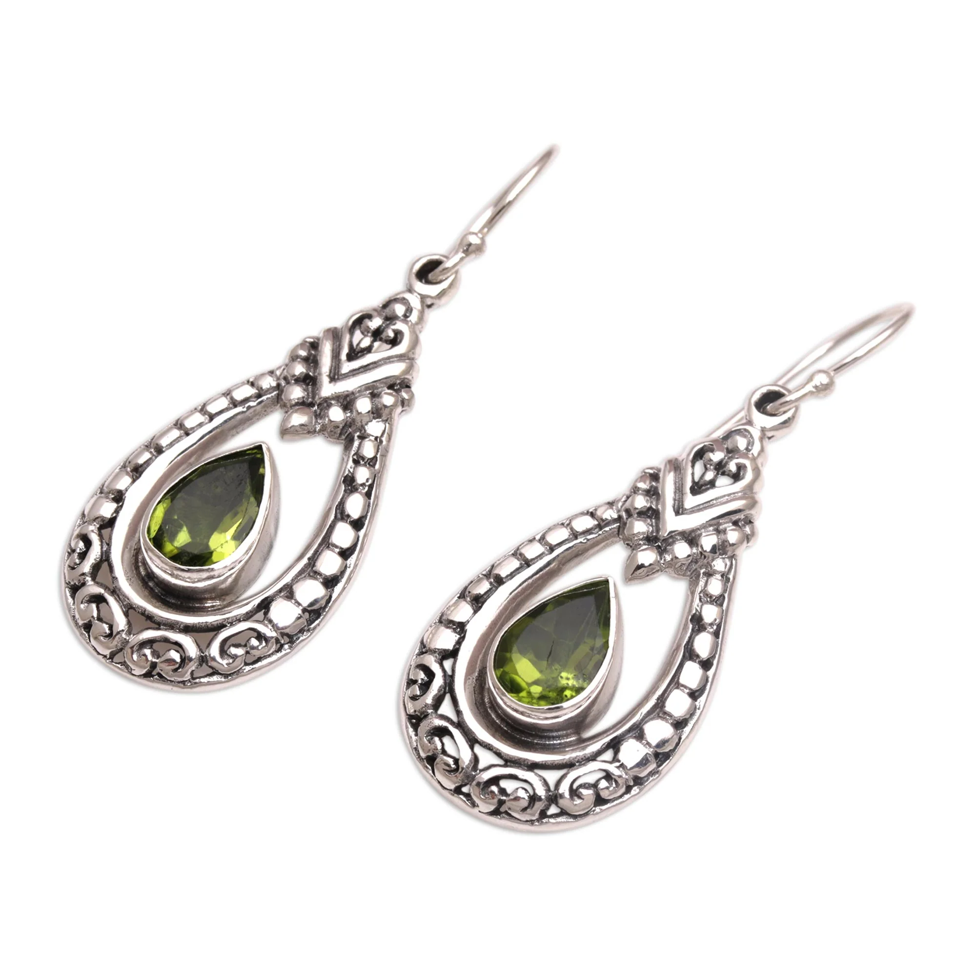Drop of Green Peridot & Silver Dangle Earrings - Image 4