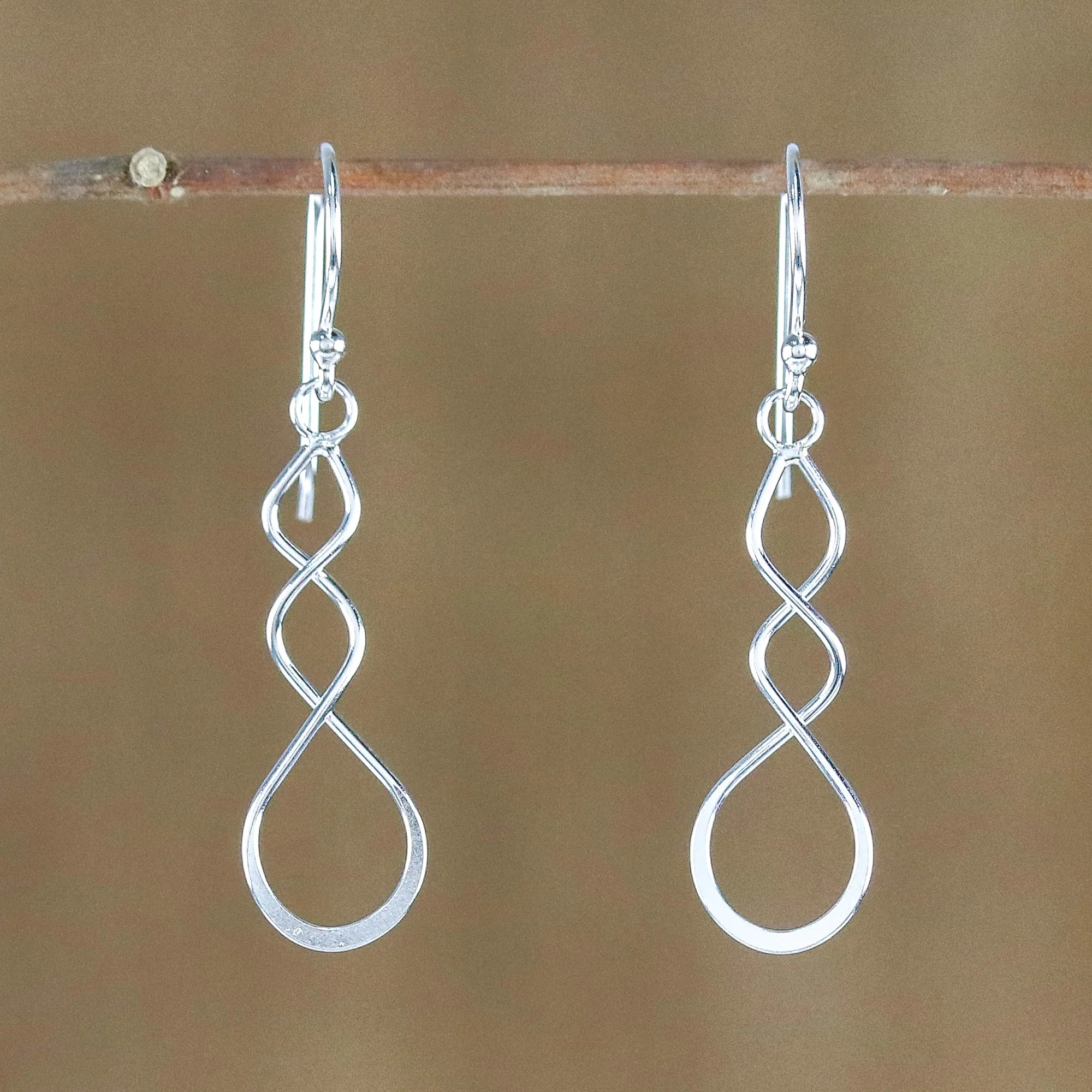 Droplet Twist Sterling Silver Twisting Dangle Earrings from Thailand
