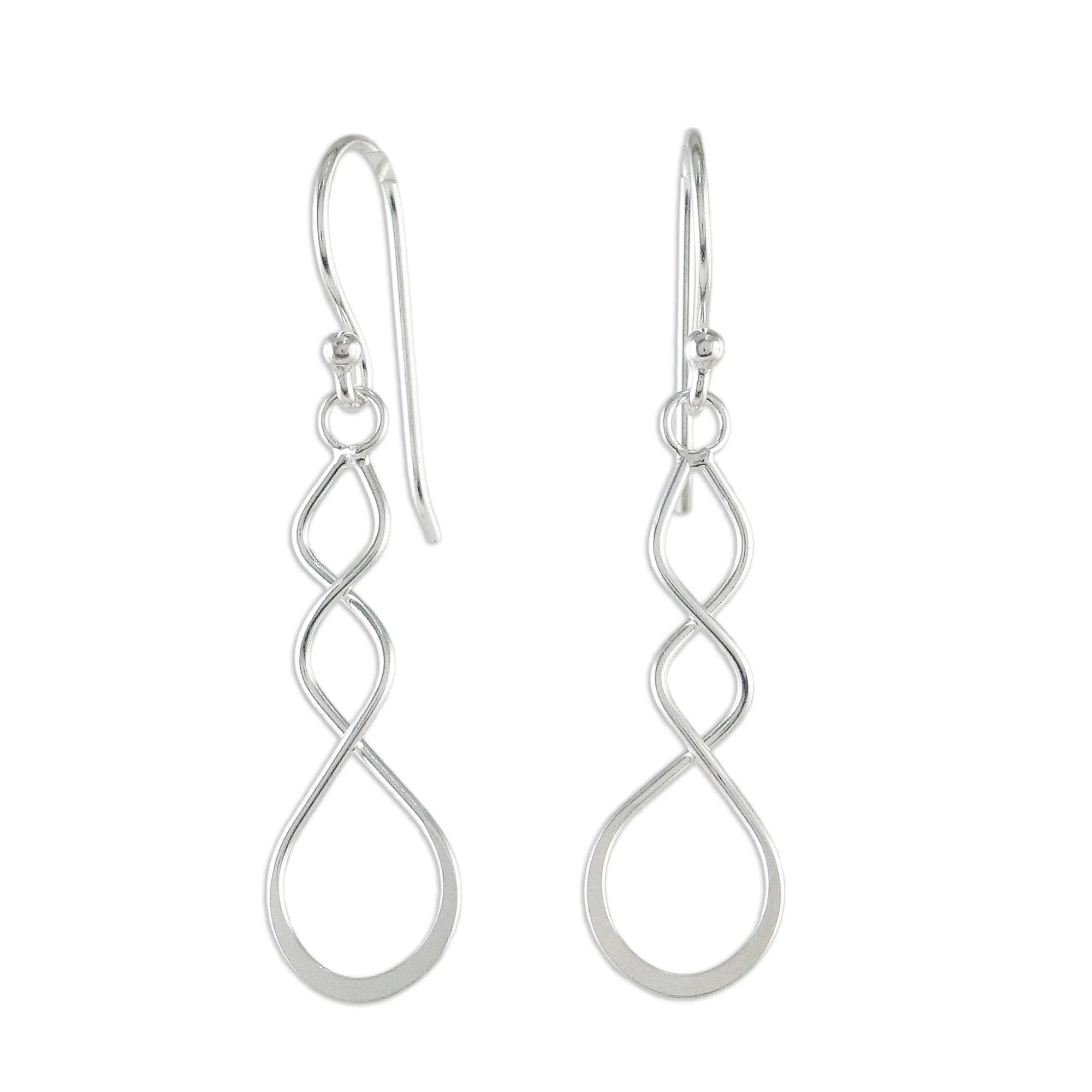 Droplet Twist Sterling Silver Twisting Dangle Earrings from Thailand - Image 2