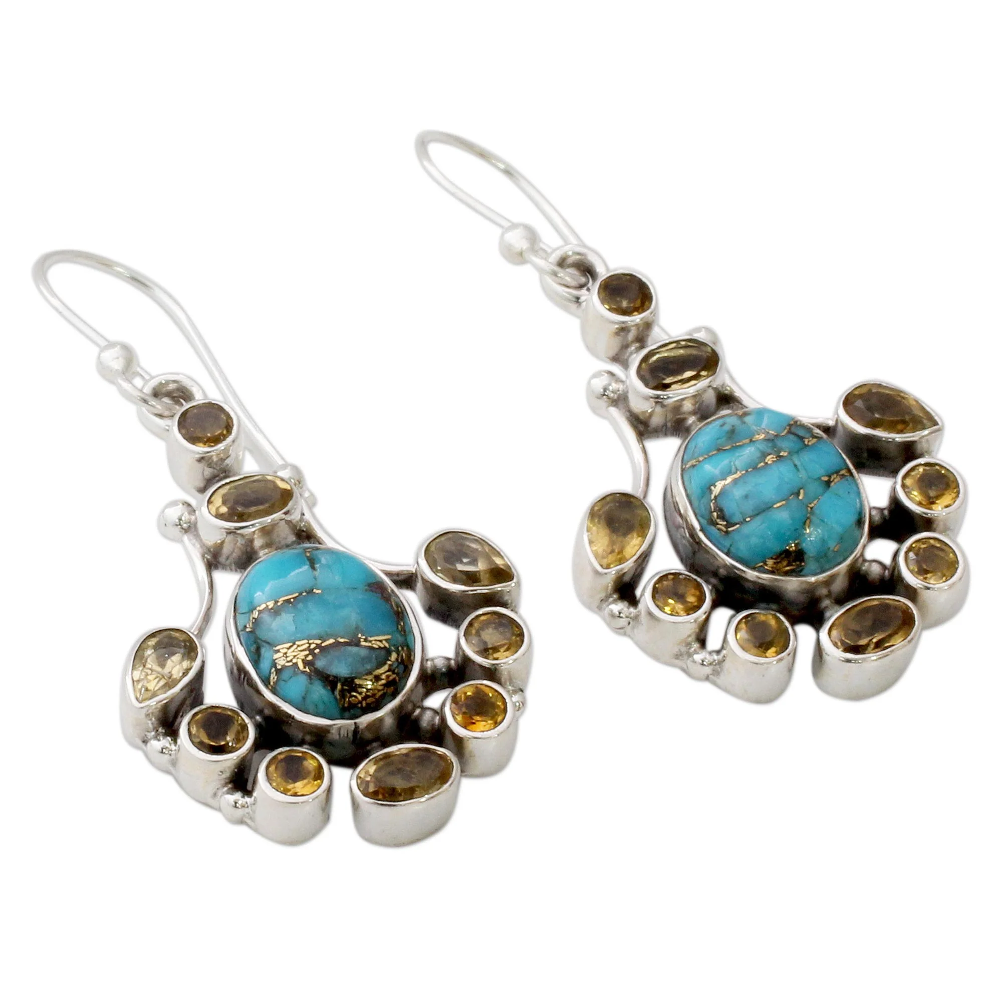 Droplets of Sunshine Sterling Silver Citrine Earrings with Composite Turquoise - Image 3