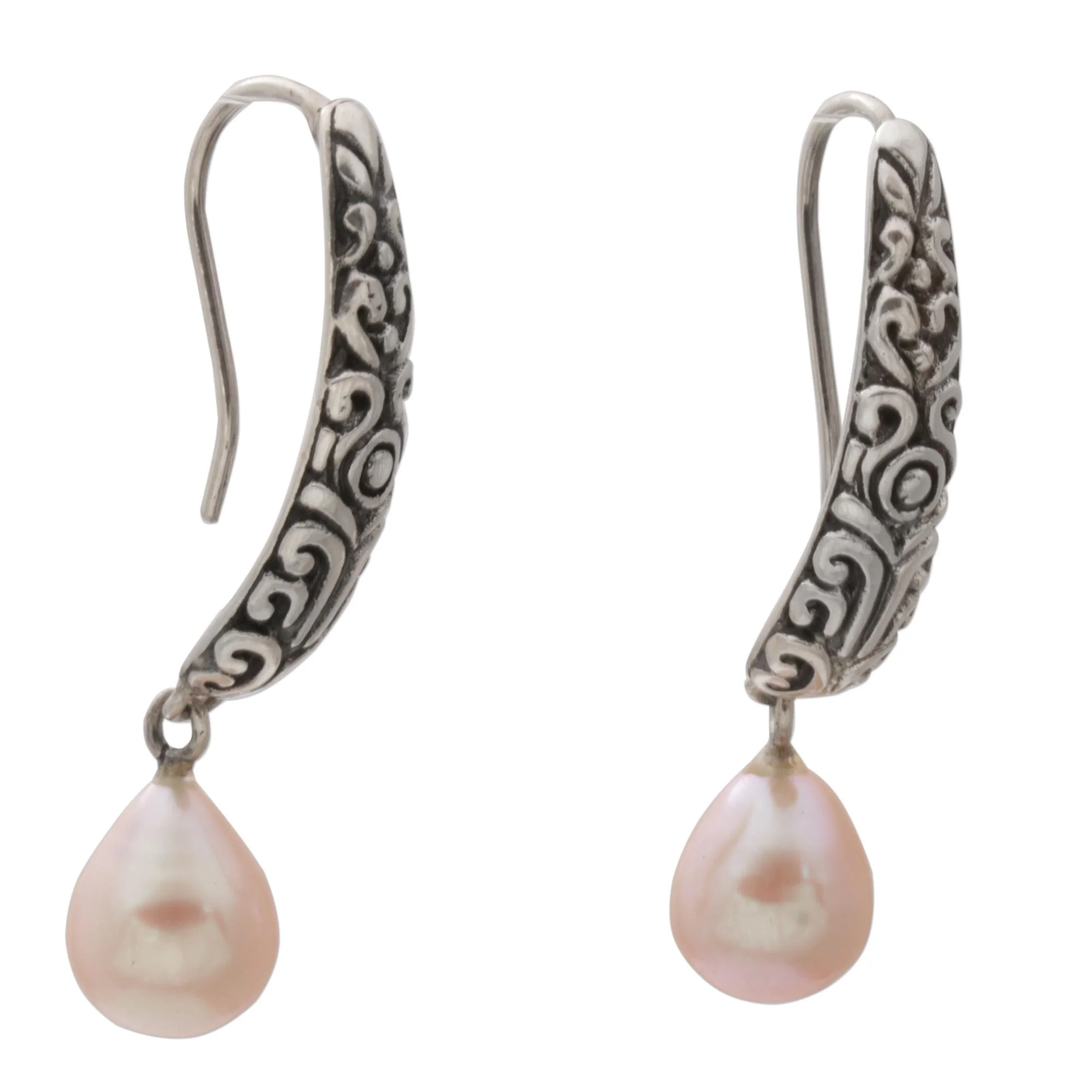 Drops of Honey Dyed Pearl & Silver Dangle Earrings - Image 4