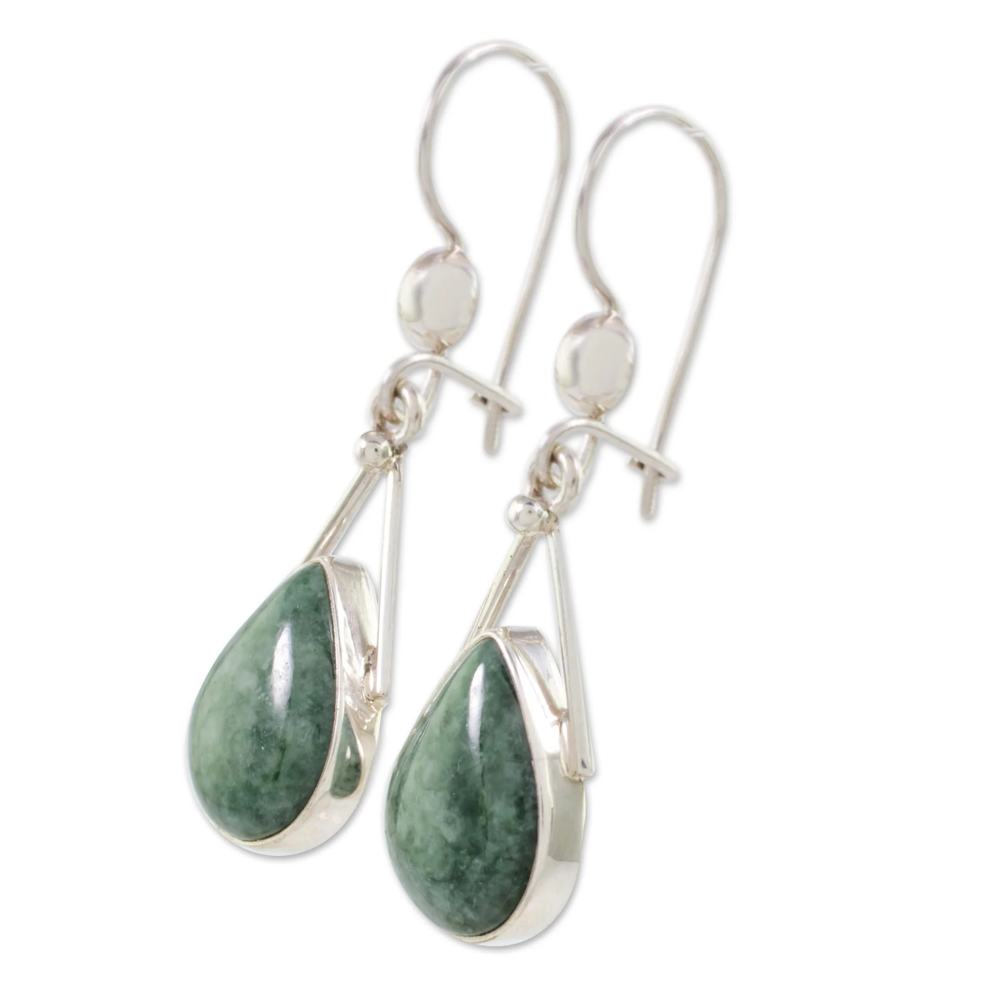Drops of Peace Green Jade and Sterling Silver Teardrop Earrings from Mexico - Image 5