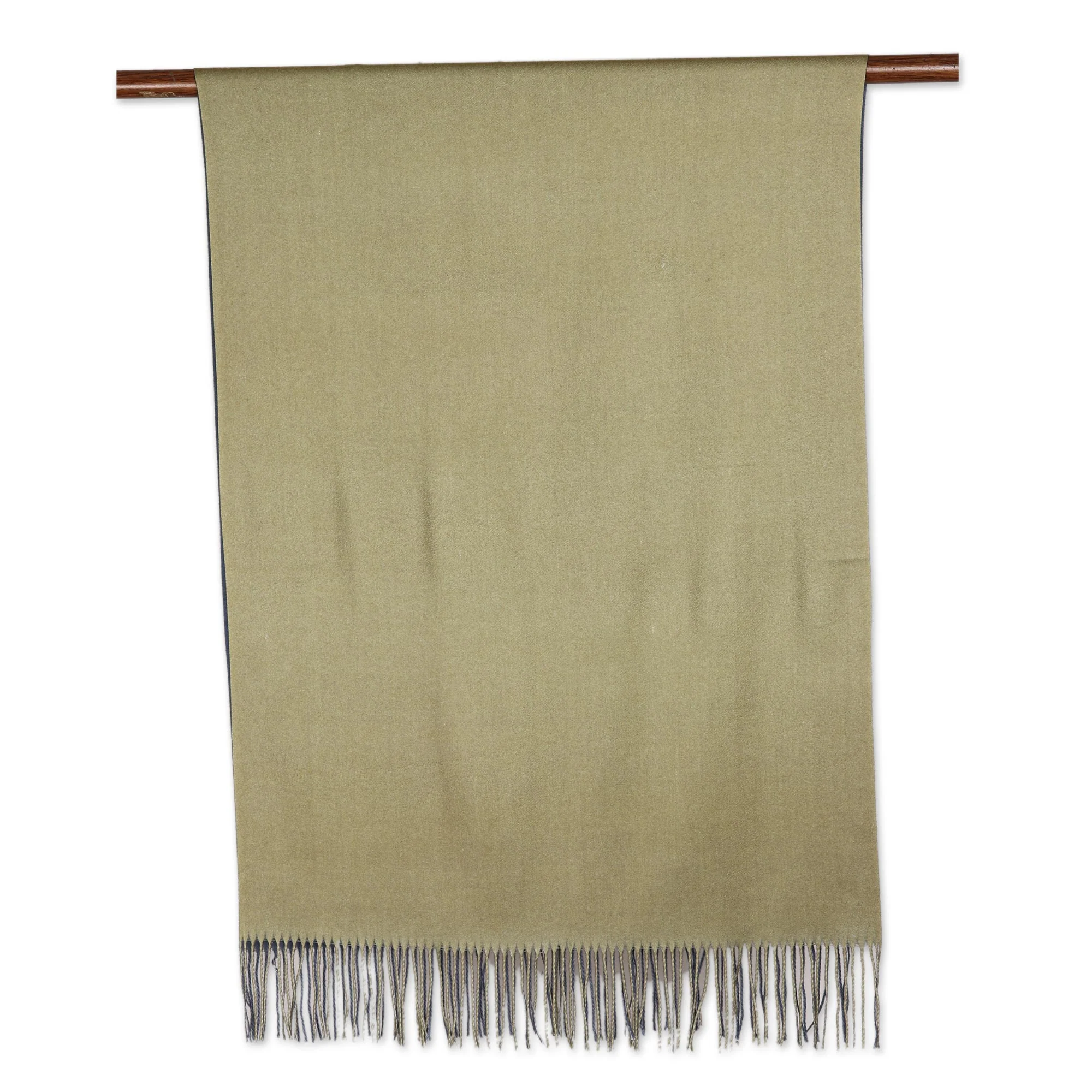 Dual Delight Reversible Indian Cashmere Wool Blue and Green Shawl - Image 3