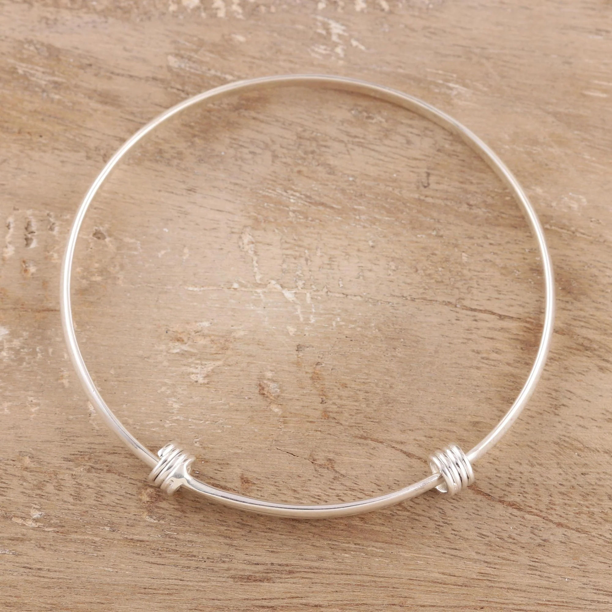 Dual Elegance Simple Sterling Silver Bangle Bracelet from India - Image 3