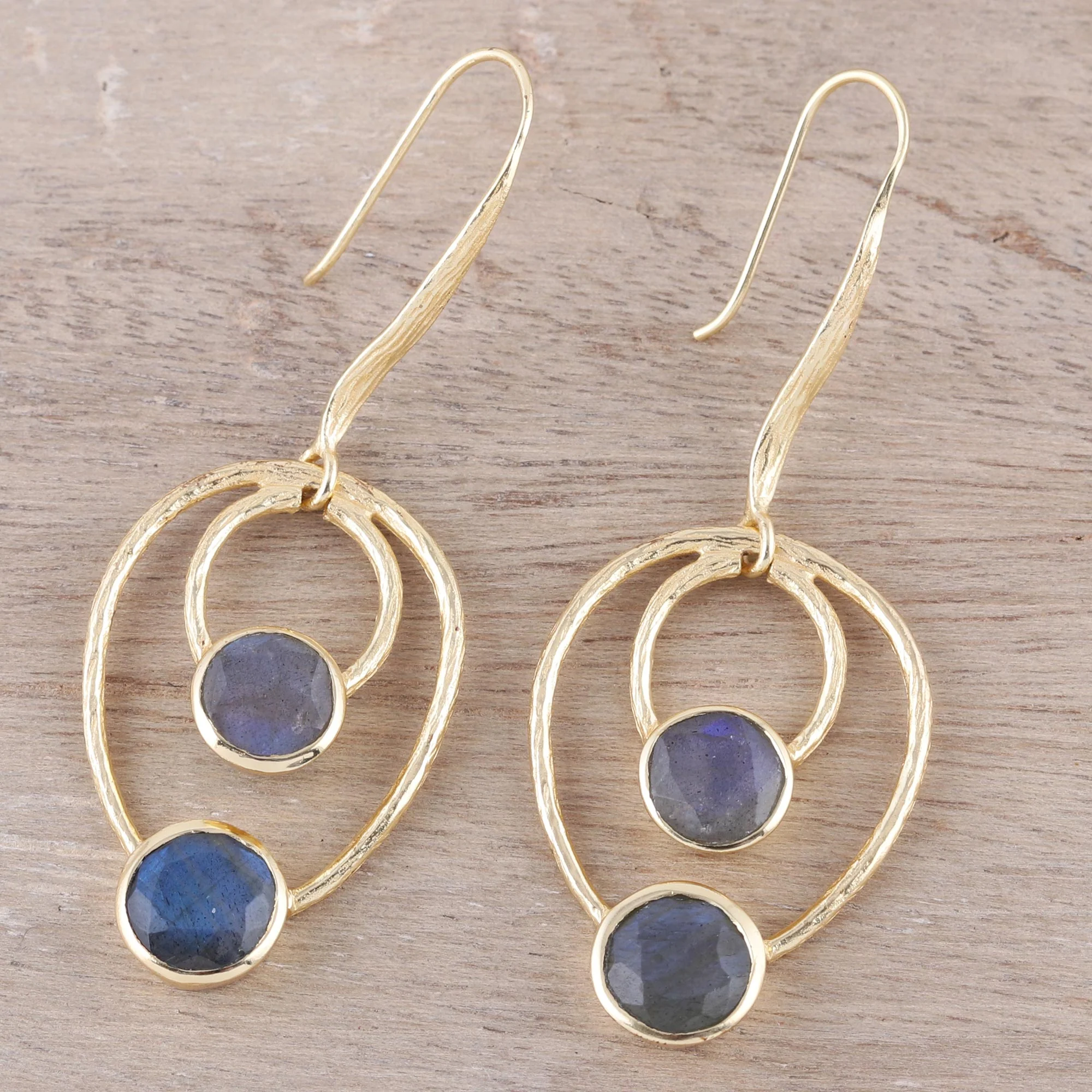 Dusky Glamour 18k Gold Plated Labradorite Dangle Earrings from India - Image 3