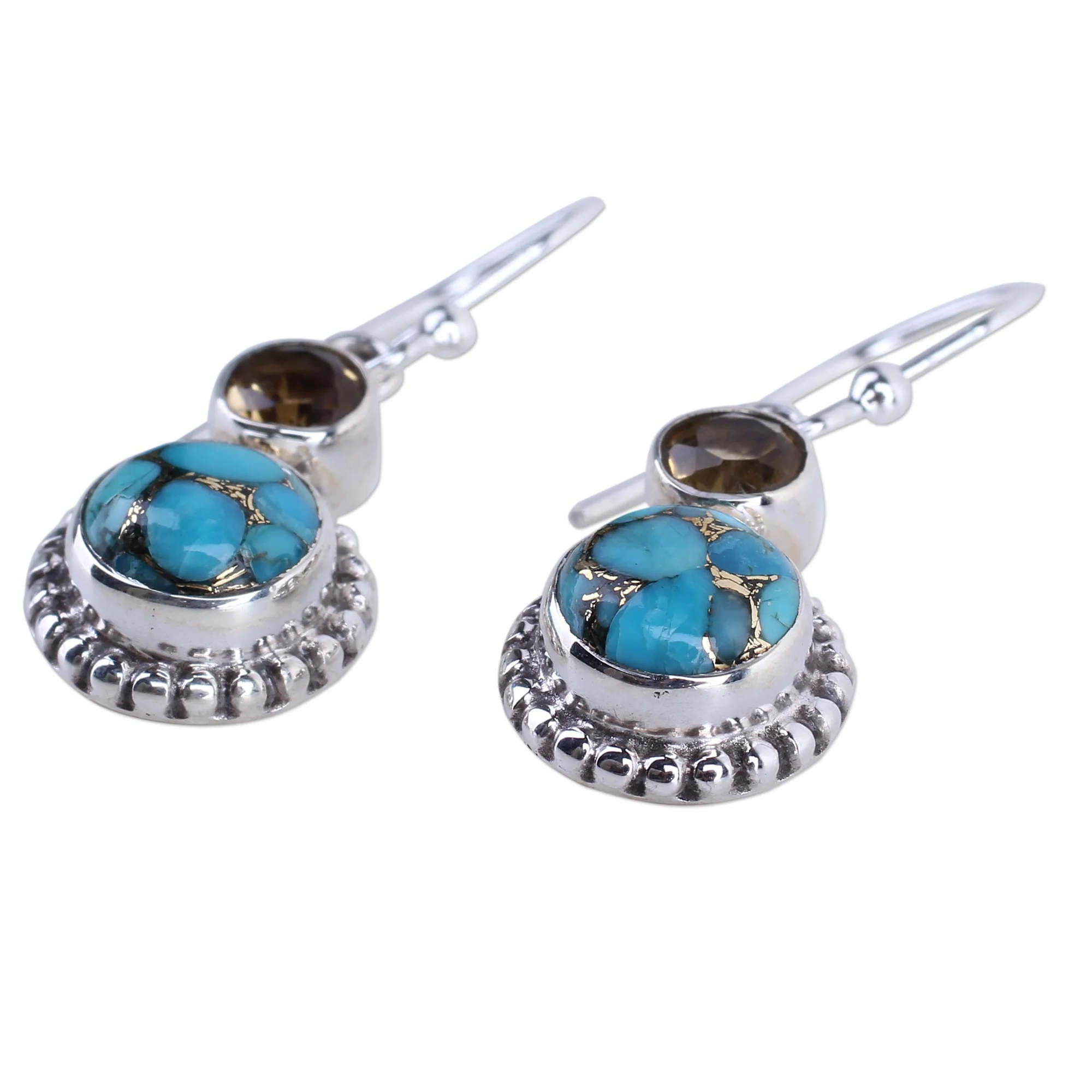 Earth and Sun Multi-Gem Silver Dangle Earrings - Image 3