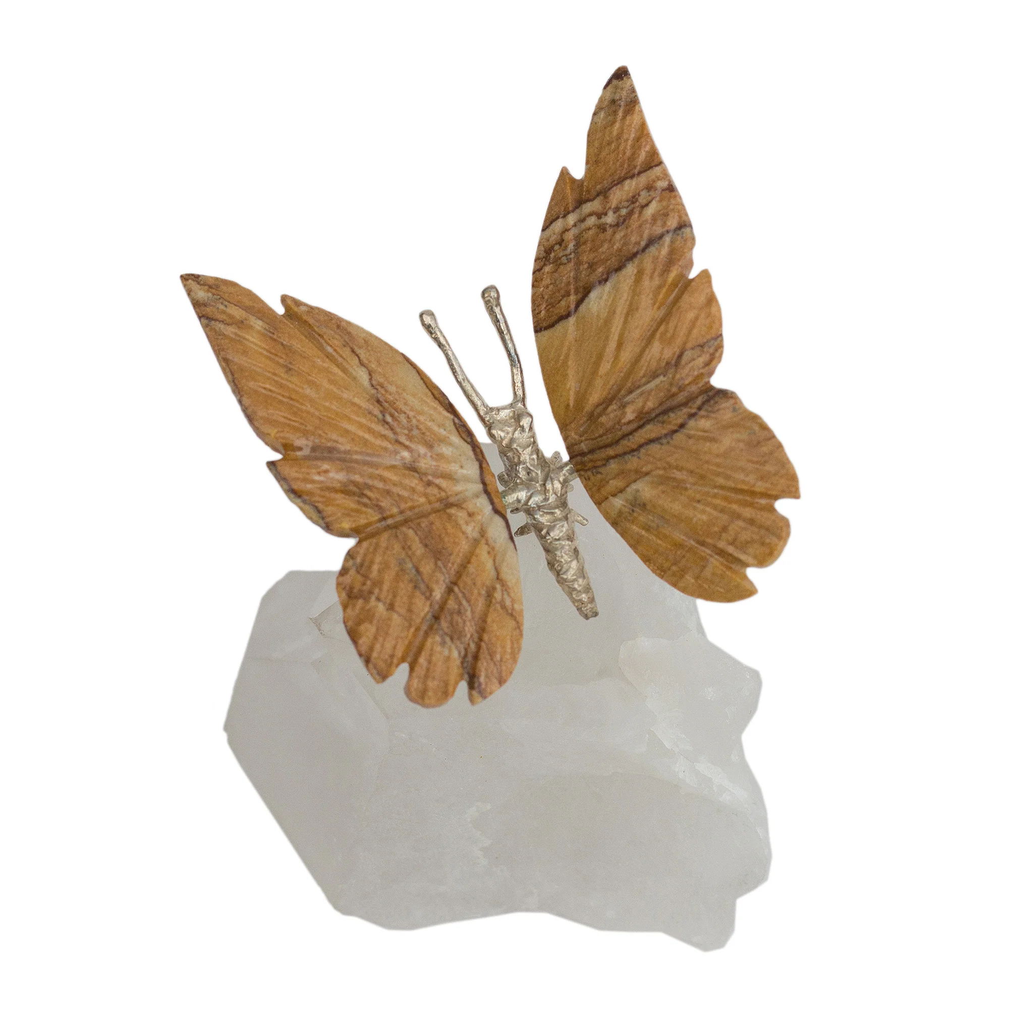 Earth and Wind Jasper Butterfly on Quartz Nugget Figurine from Brazil - Image 2