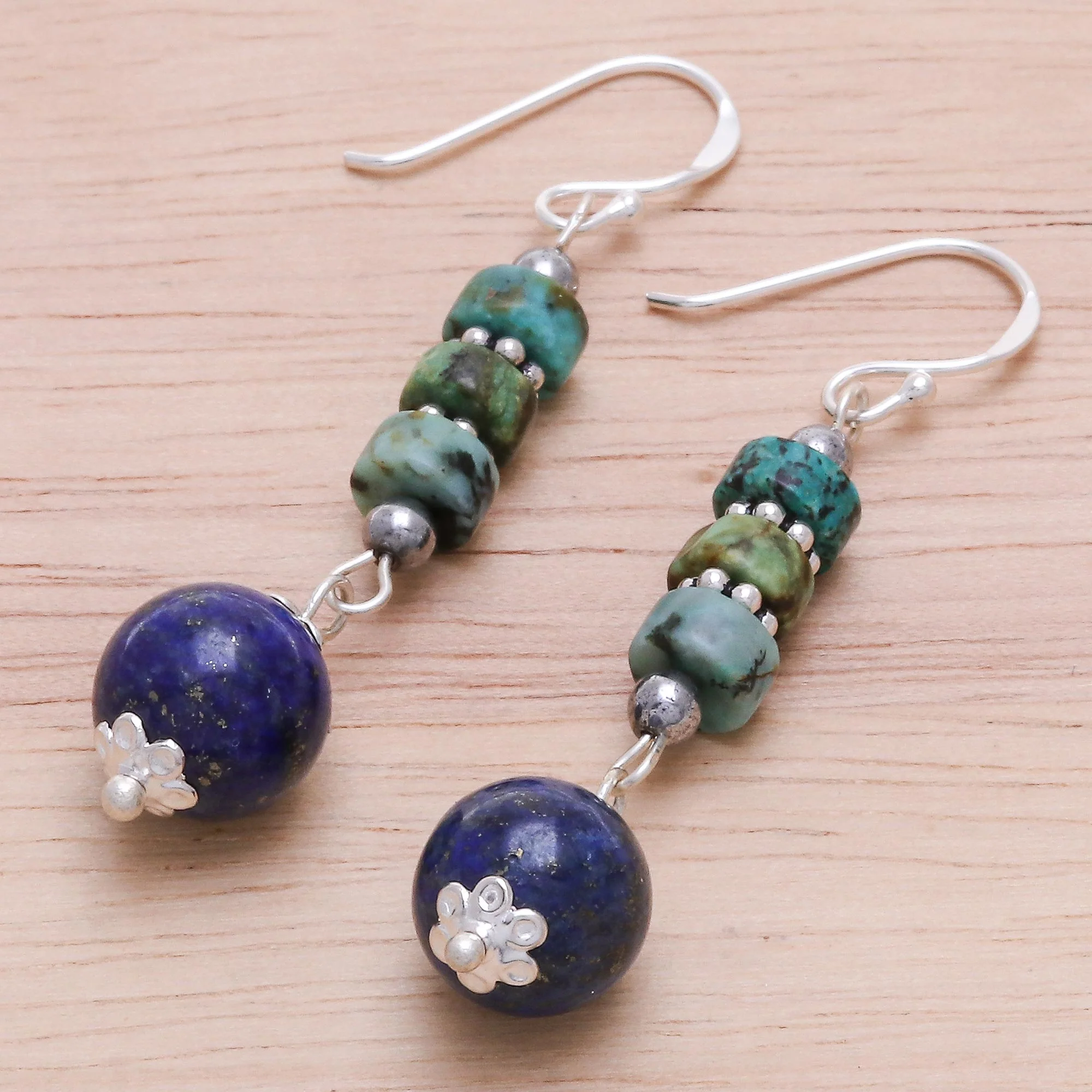 Earth Orbit Handmade Lapis Lazuli and Hematite Dangle Earrings - Image 3