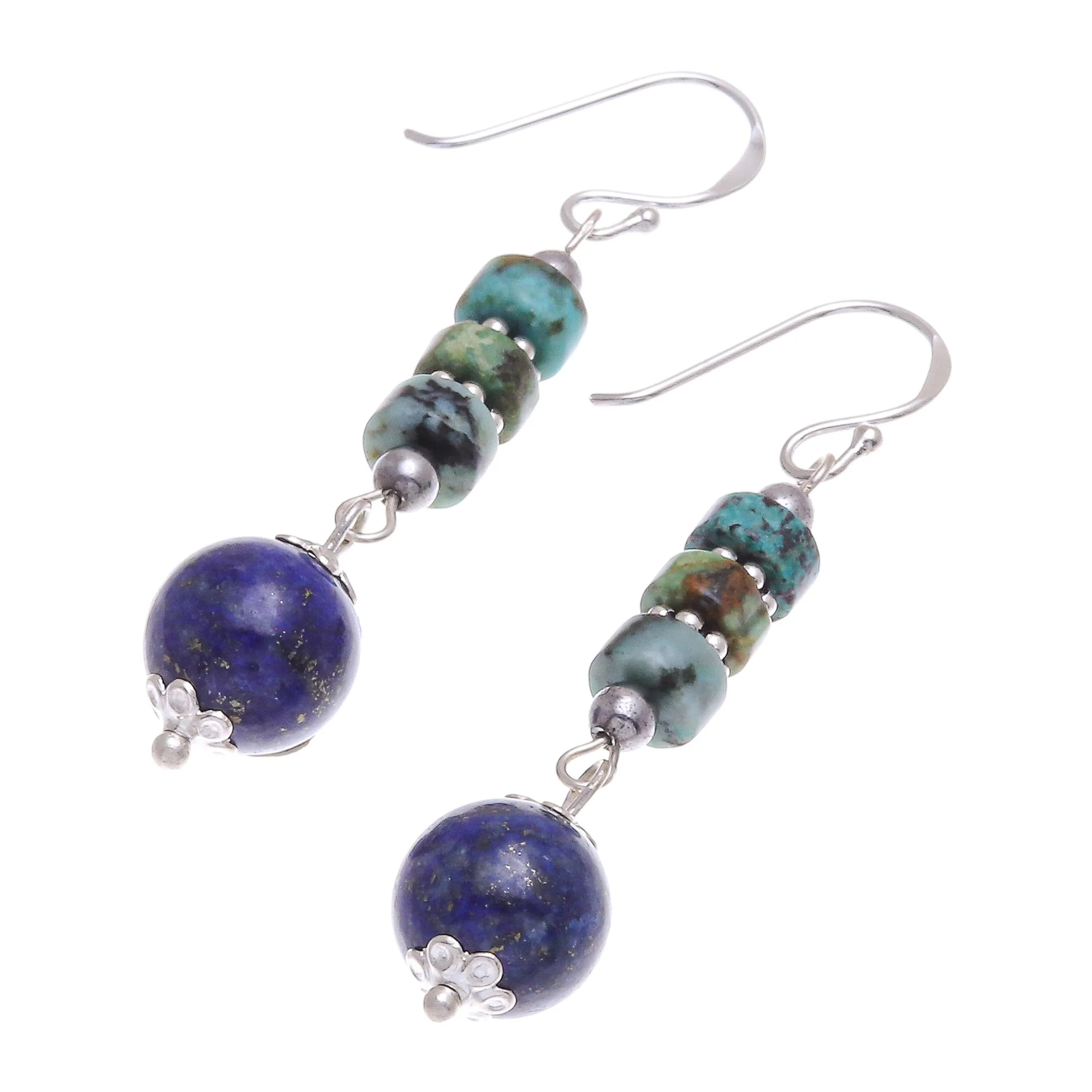 Earth Orbit Handmade Lapis Lazuli and Hematite Dangle Earrings - Image 4