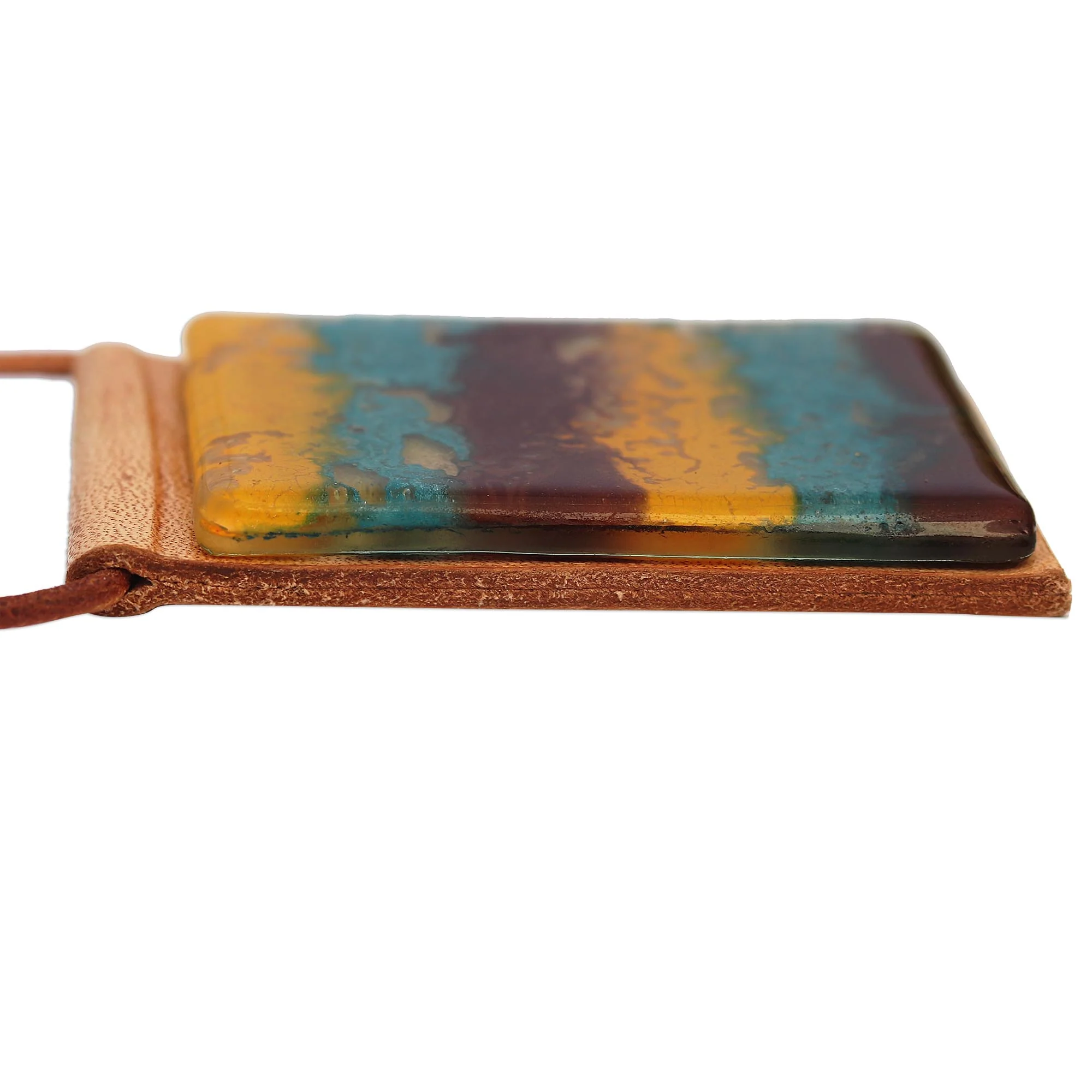 Earth Waters Layered Glass and Leather Pendant Necklace from Brazil - Image 4