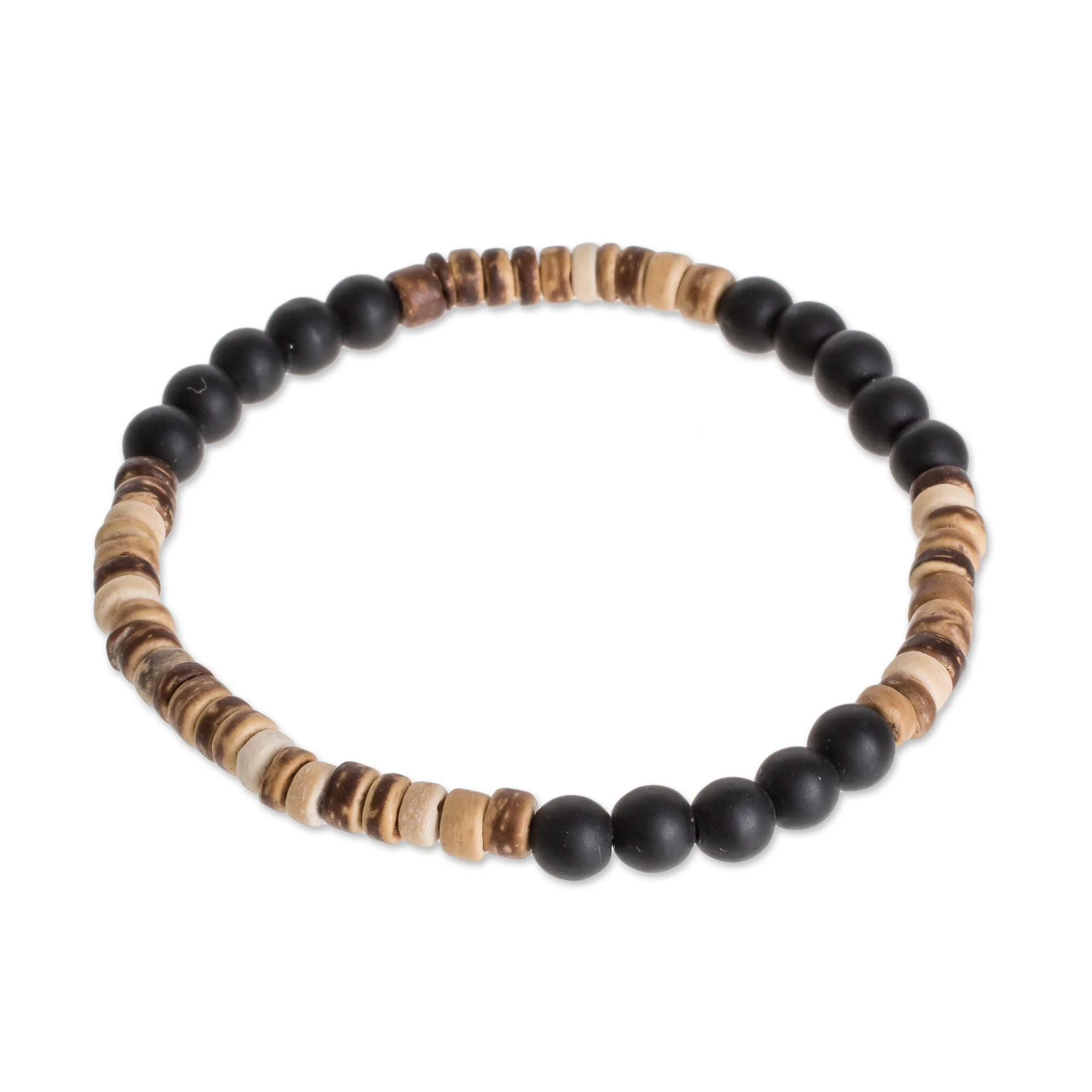 Earthen Force Onyx and Coconut Shell Beaded Stretch Bracelet - Image 2