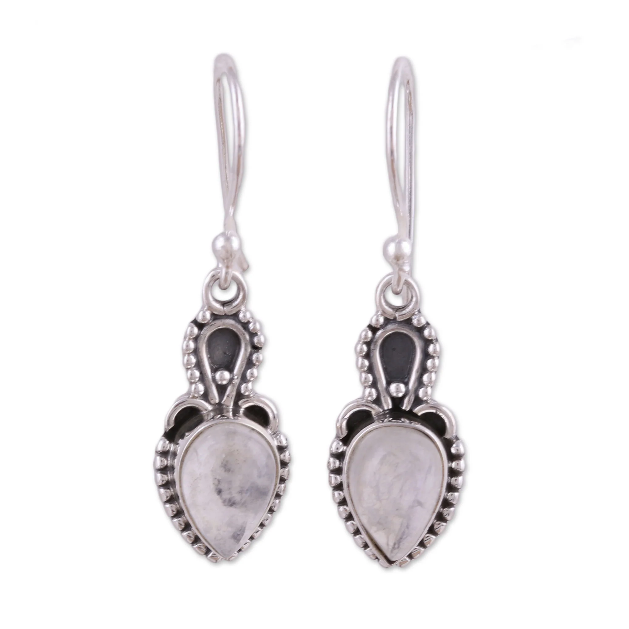 Earthly Crown Rainbow Moonstone Cabochon and Sterling Silver Earrings - Image 2