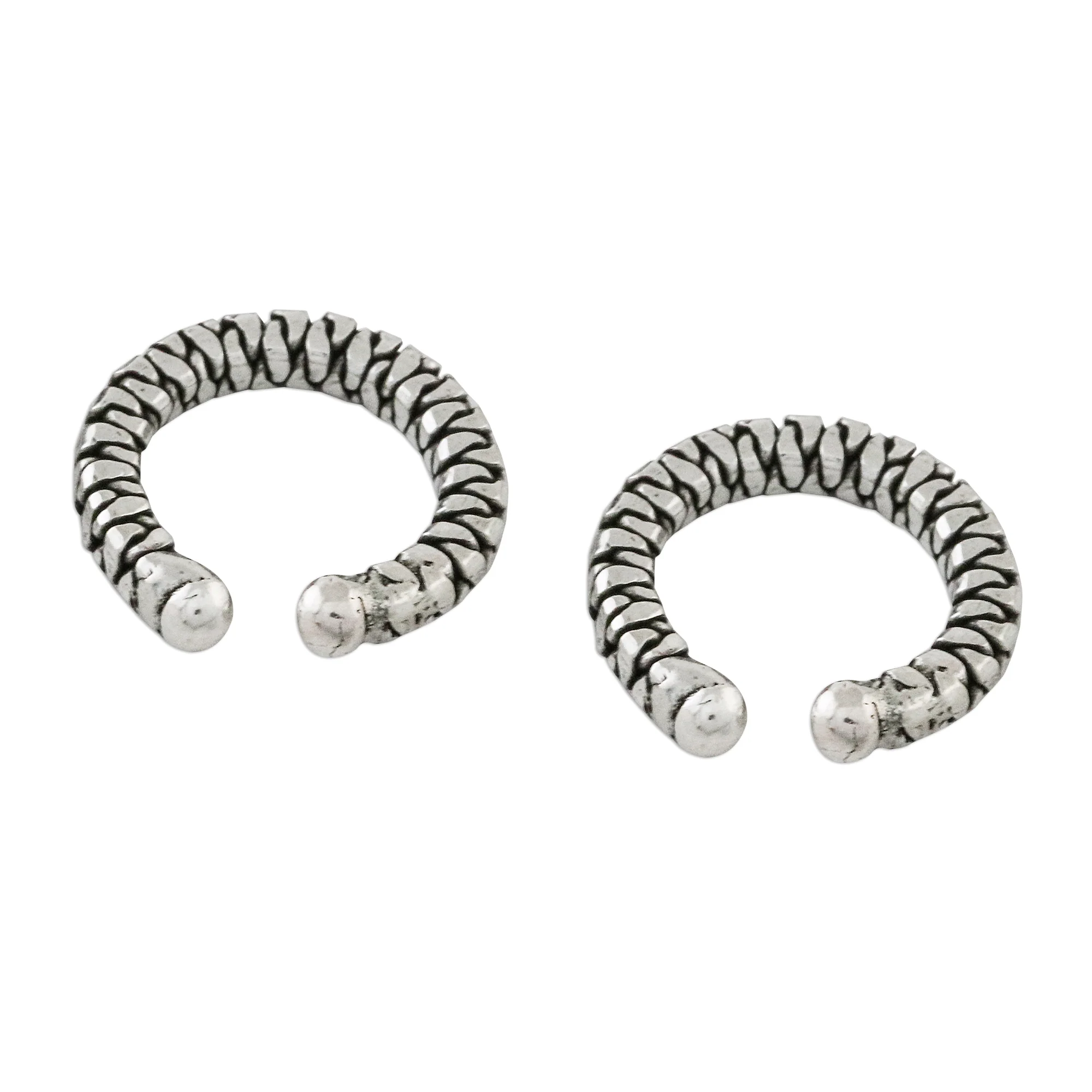 Earthy Braid Pair of Thai Sterling Silver Ear Cuff Earrings - Image 4