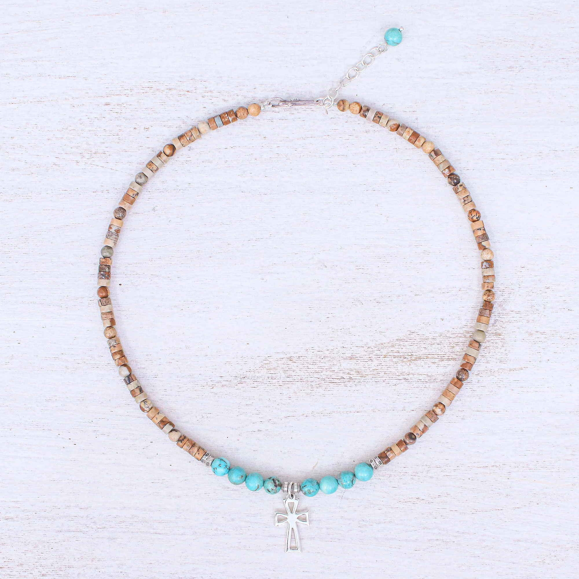 Earthy Cross Multi-Gemstone Beaded Cross Pendant Necklace - Image 3