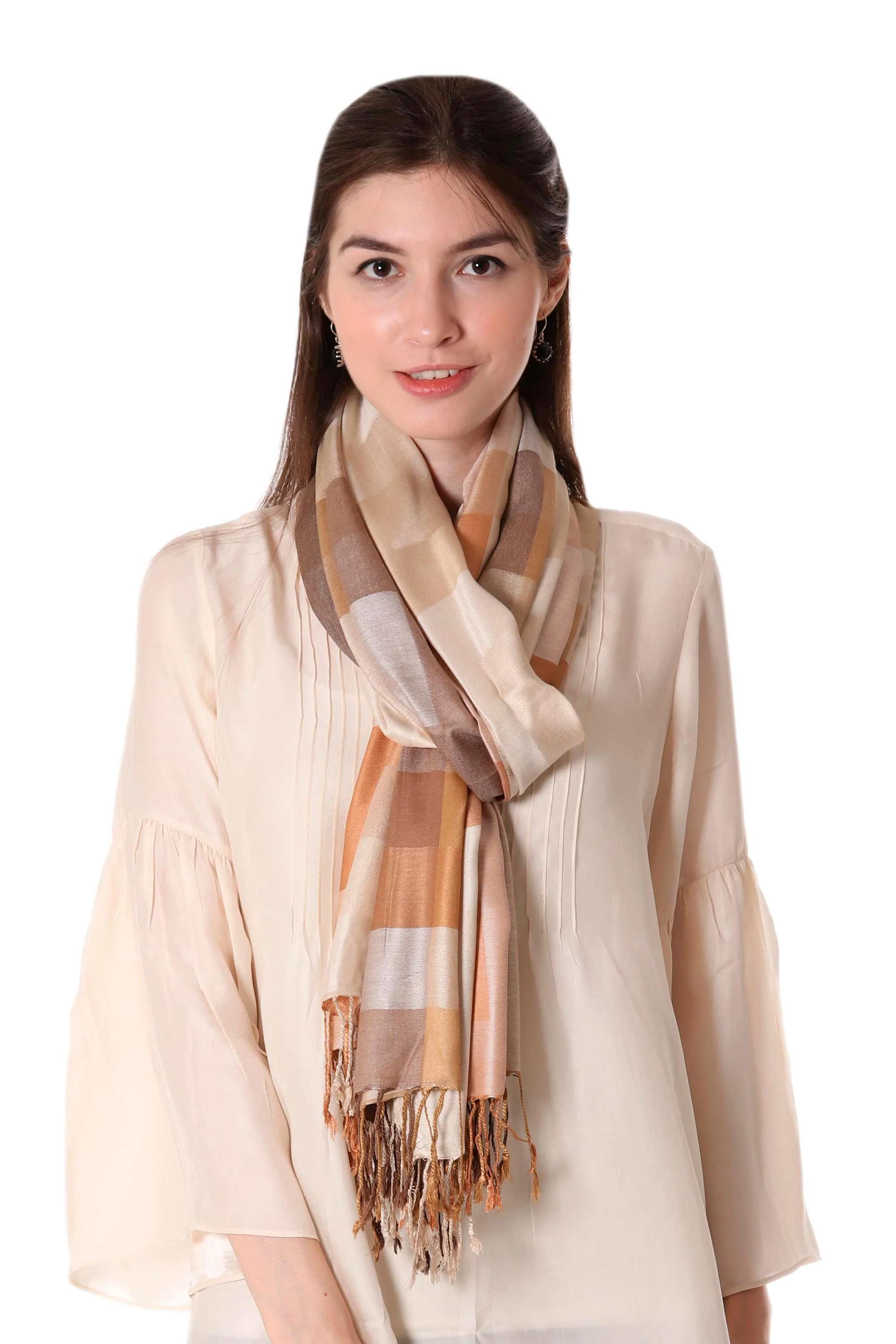 Earthy Story Indian Viscose Shawl with Geometric Pattern - Image 4