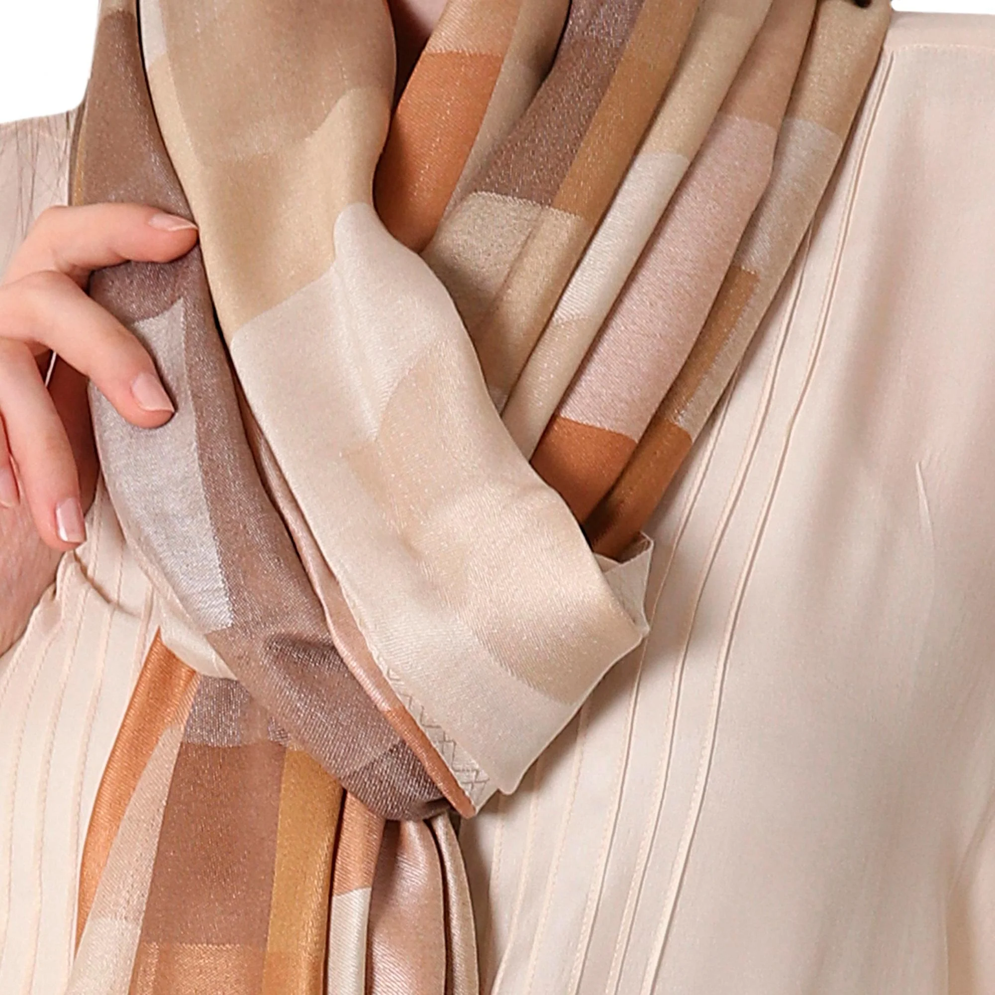 Earthy Story Indian Viscose Shawl with Geometric Pattern - Image 5