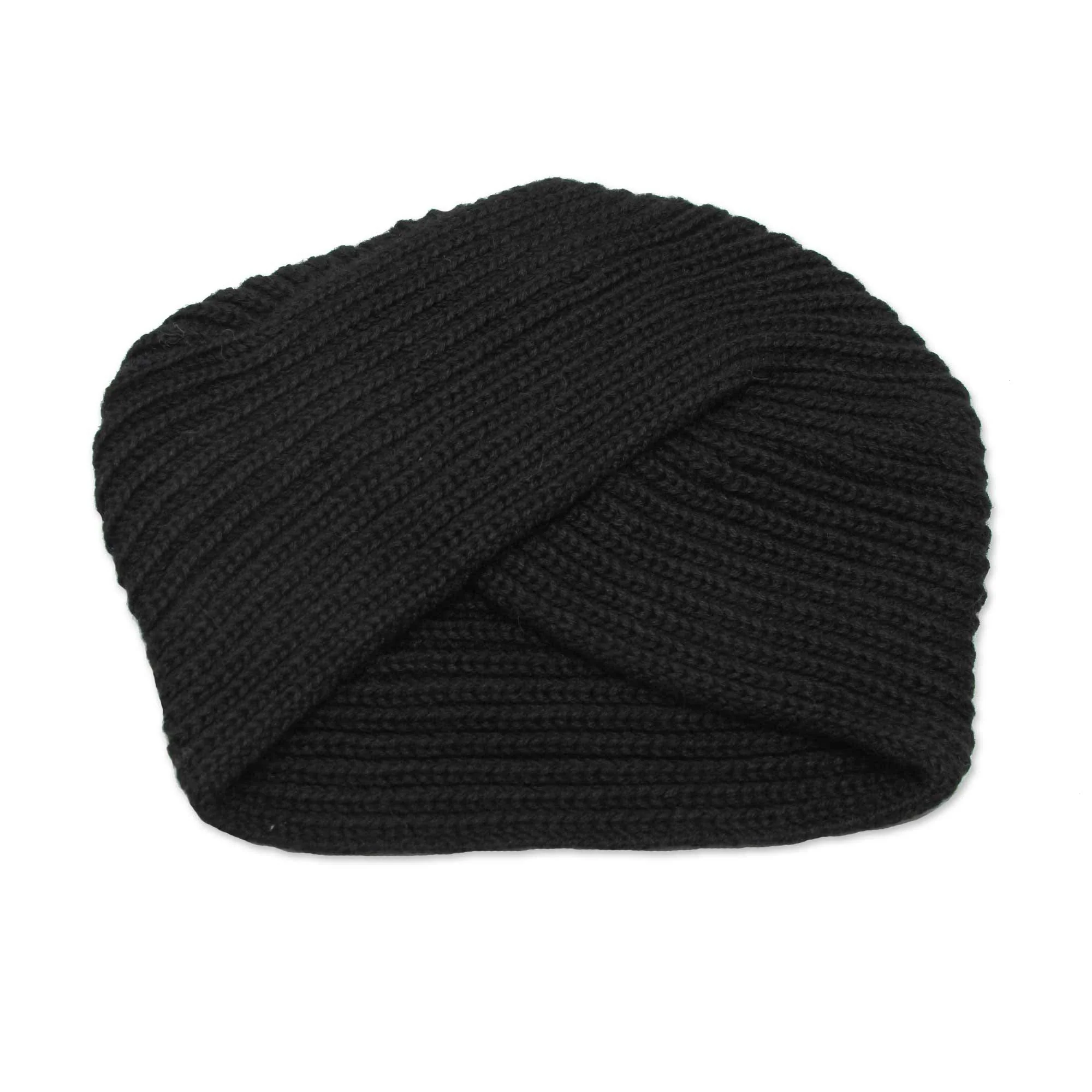 EbonyTurban Knitted Alpaca Blend Black Turban Style Hat from Peru - Image 2