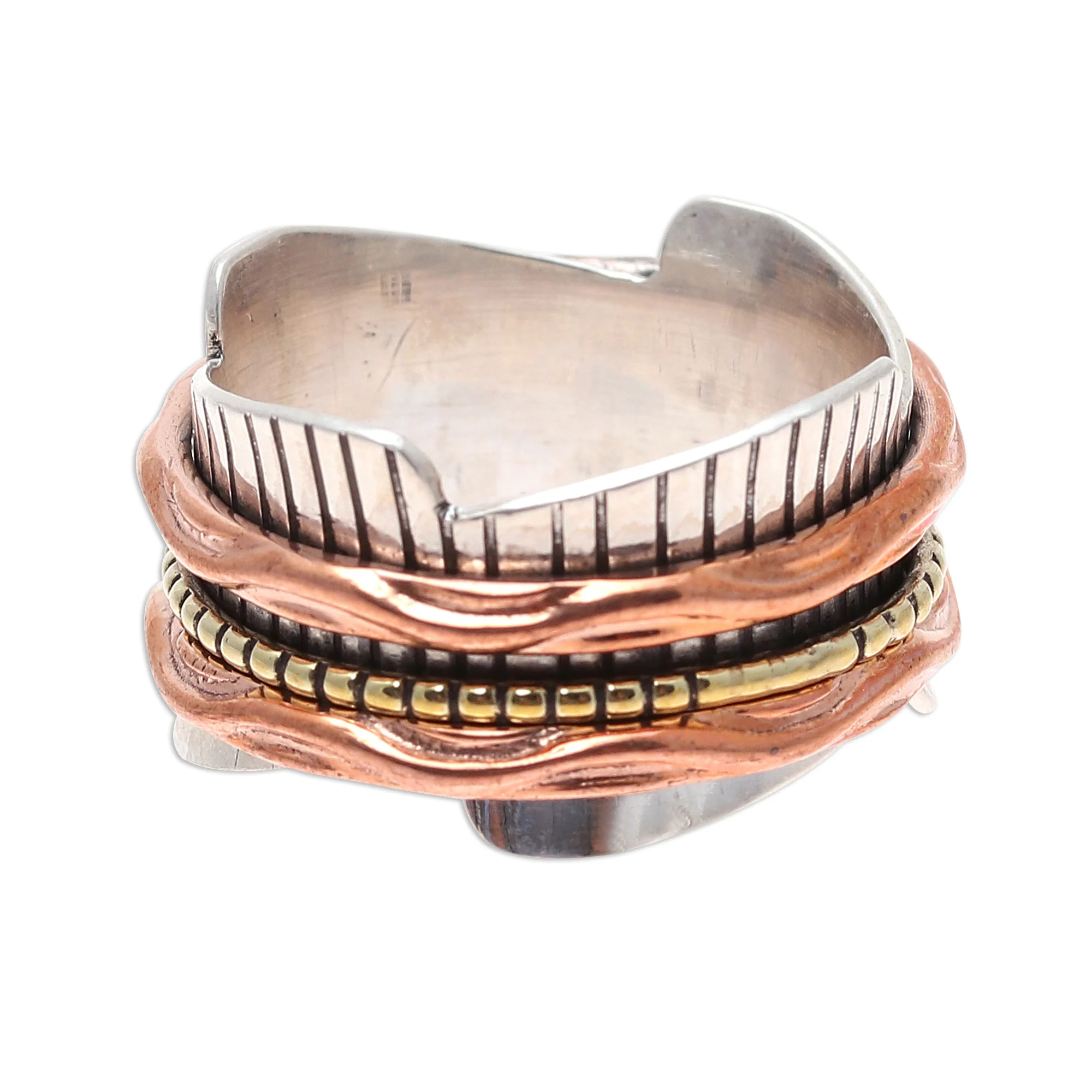 Eclectic Union Sterling Silver Copper and Brass Spinner Meditation Ring - Image 2