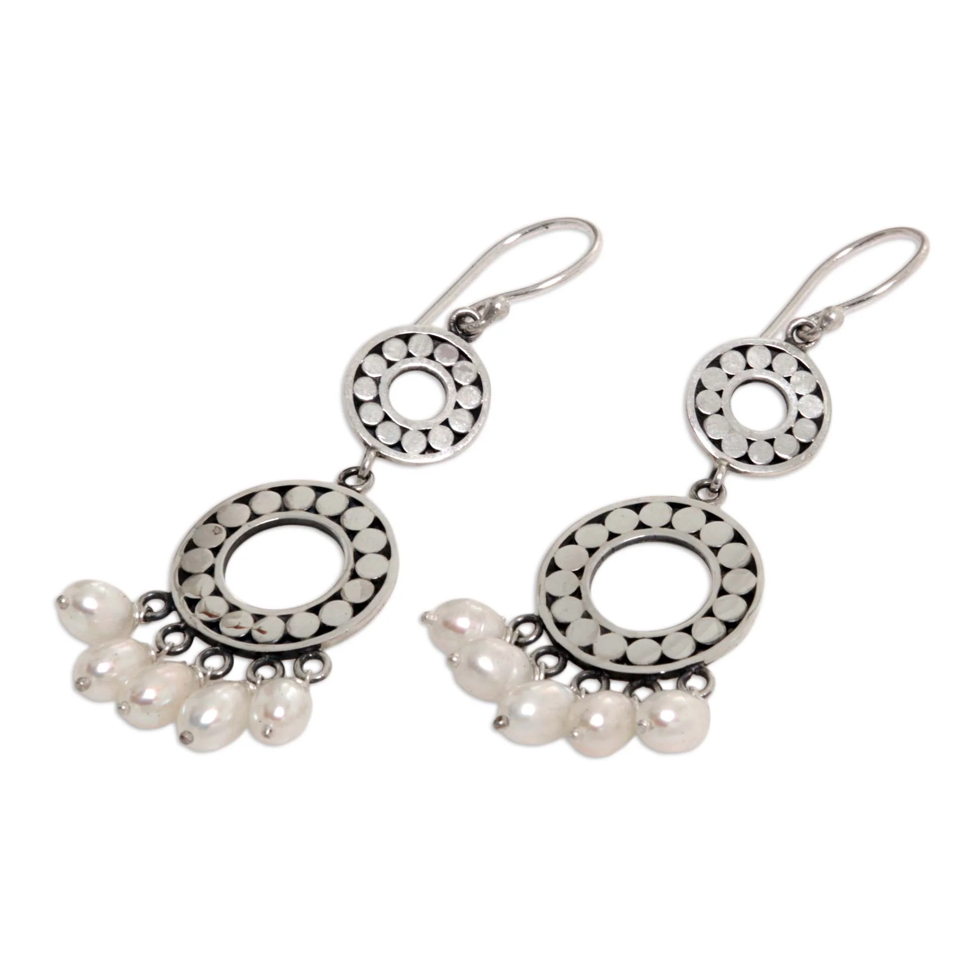Eclipse in White Sterling Silver Pearl Chandelier Earrings - Image 4