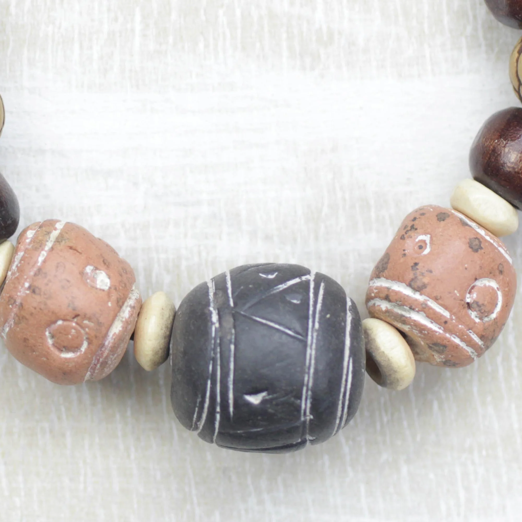Eco-Friendly Fashion Ceramic Wood and Recycled Plastic Beaded Stretch Bracelet - Image 3