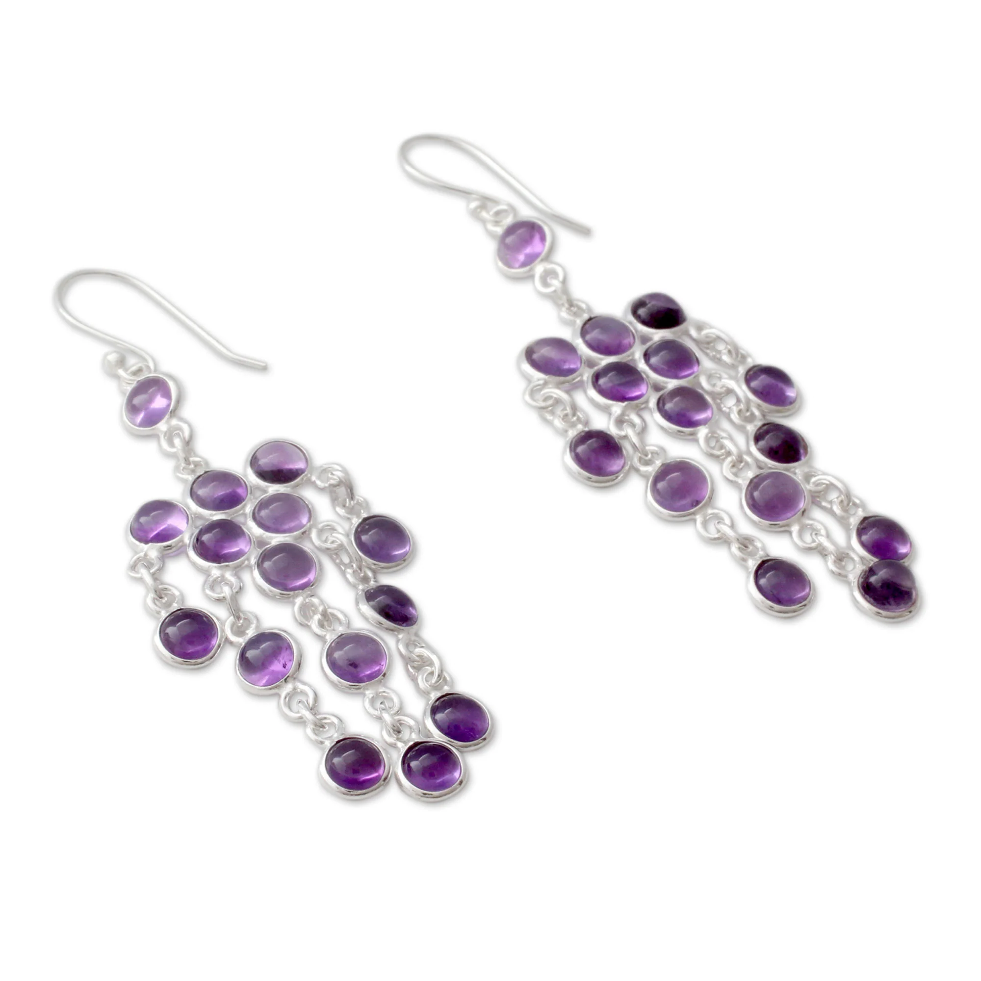 Ecstatic Purple Sterling Silver Chandelier Earrings with Amethyst Cabochons - Image 3