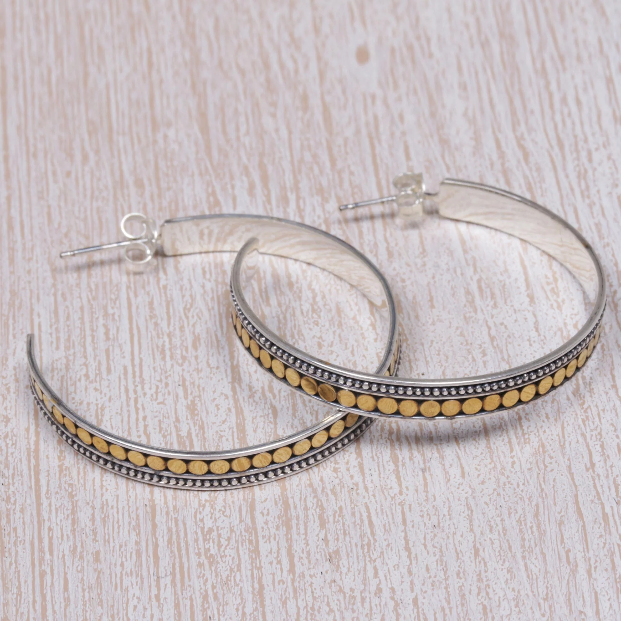 Edge of Sunrise Gold Accent Sterling Silver Half-Hoop Earrings Indonesia - Image 3