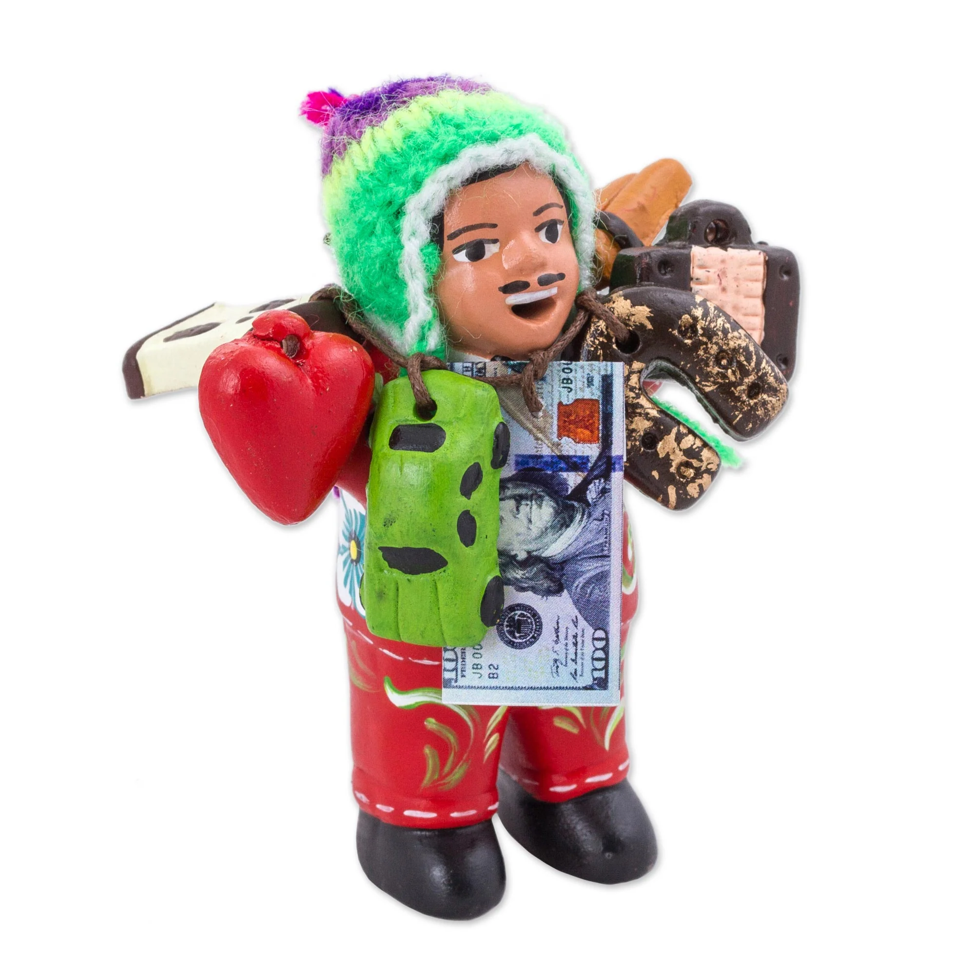 Ekeko of Abundance Hand Painted Ekeko Sculpture with Wool Cap from Peru - Image 2