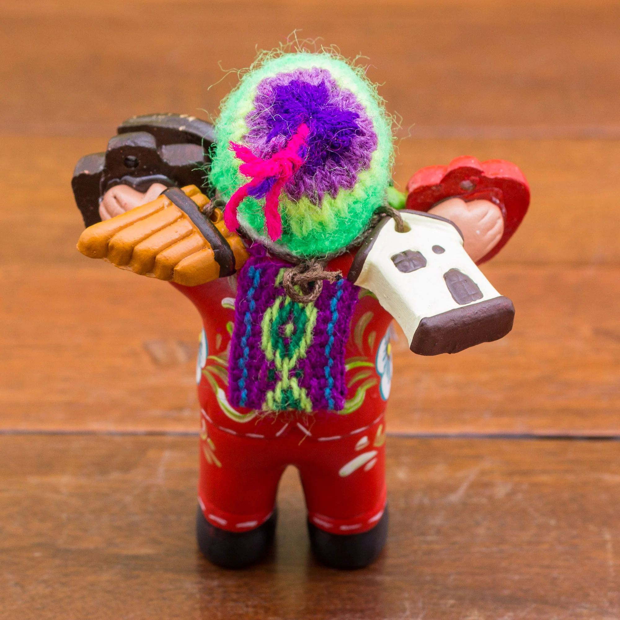 Ekeko of Abundance Hand Painted Ekeko Sculpture with Wool Cap from Peru - Image 3