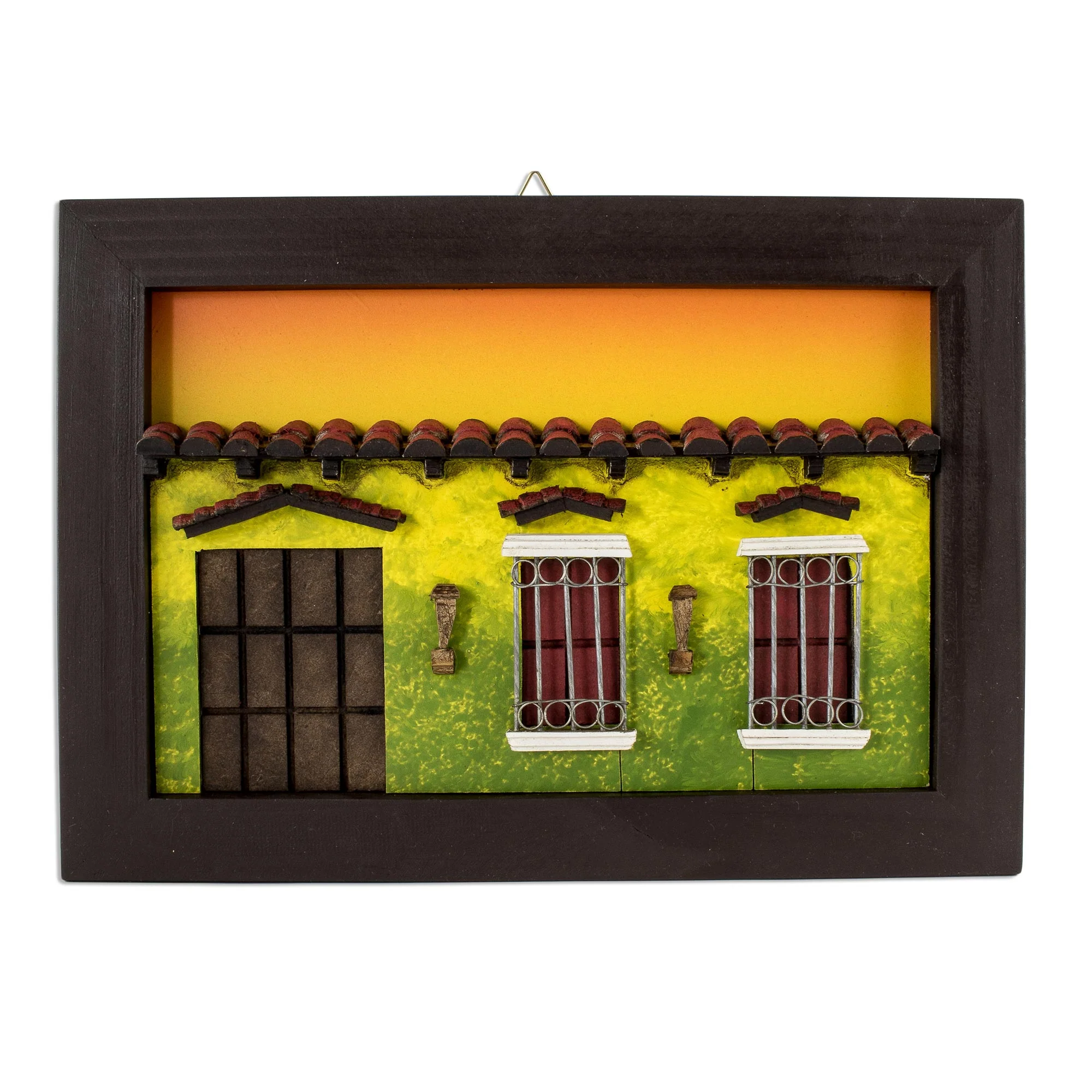 El Salvador Memories Framed Wood Low Relief Traditional Home Façade Diorama - Image 2
