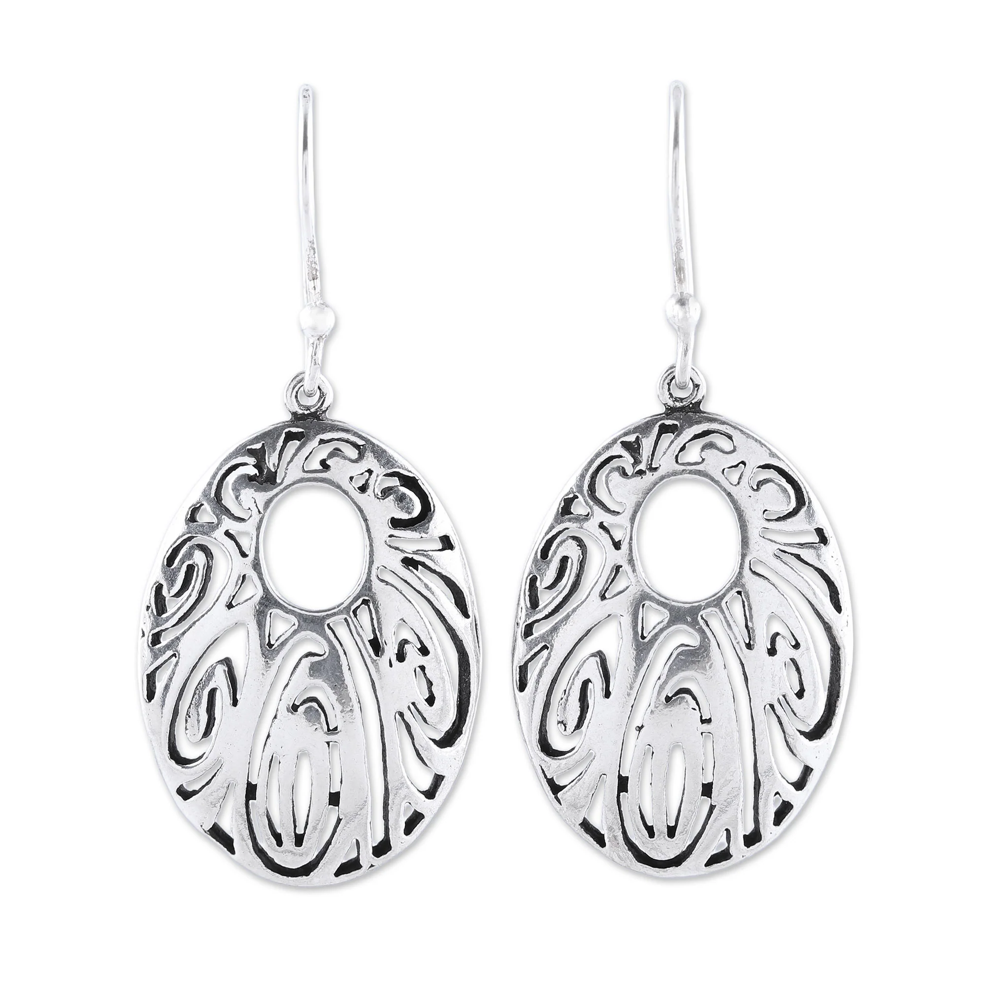 Elaborate Ellipse Sterling Silver Openwork Elliptical Dangle Earrings - Image 2