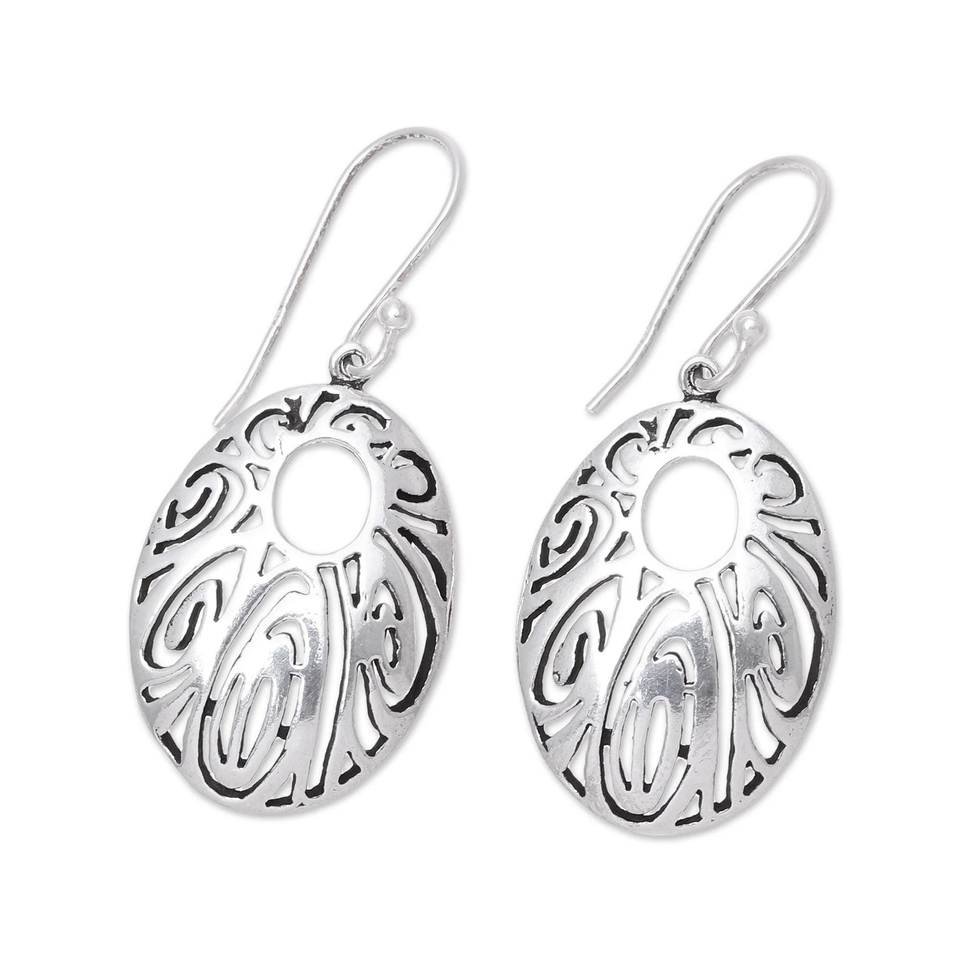 Elaborate Ellipse Sterling Silver Openwork Elliptical Dangle Earrings - Image 4