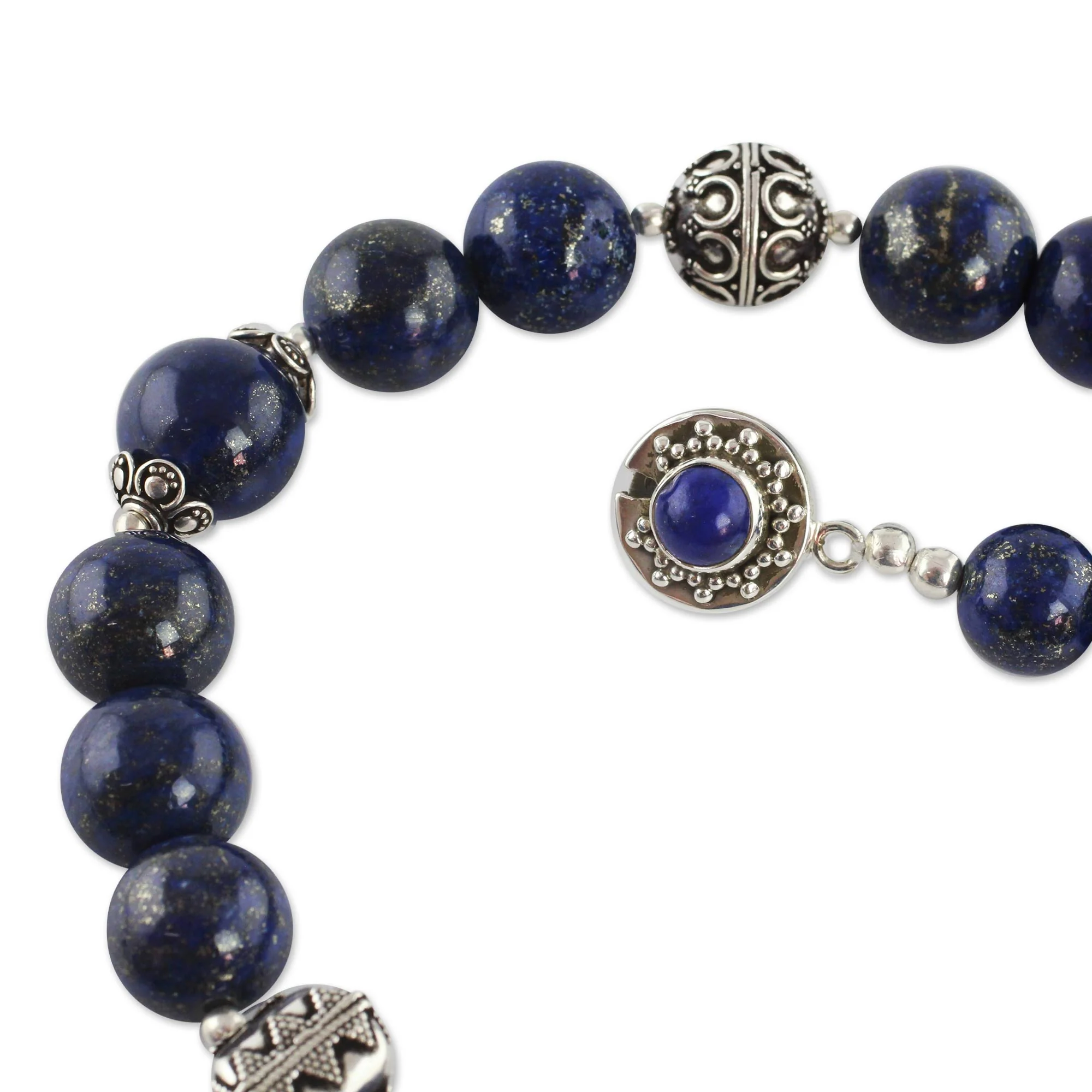 Elegance Handmade Sterling Silver and Lapis Lazuli Beaded Necklace - Image 3