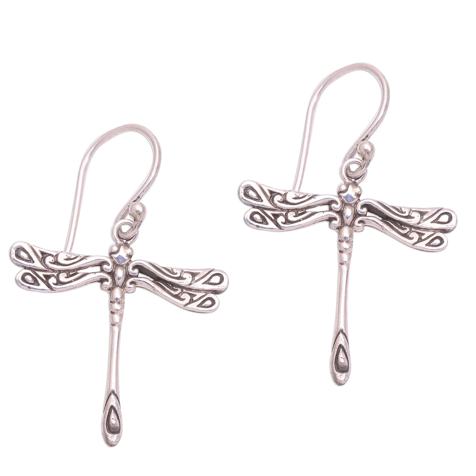 Elegance of the Dragonflies Handcrafted Sterling Silver Dragonfly Wings Dangle Earrings - Image 5