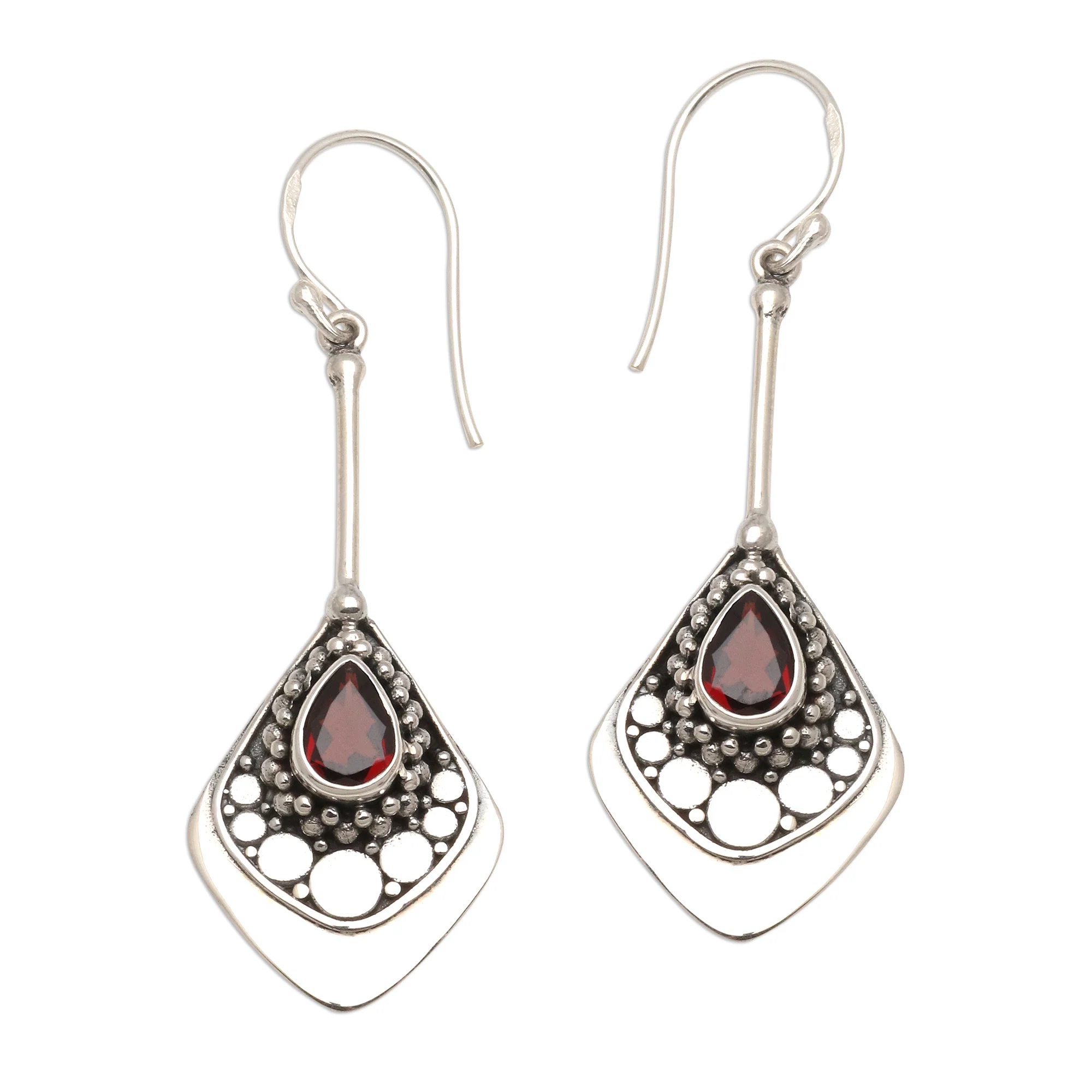 Elegant Arrangement Garnet and Sterling Silver Dangle Earrings - Image 2