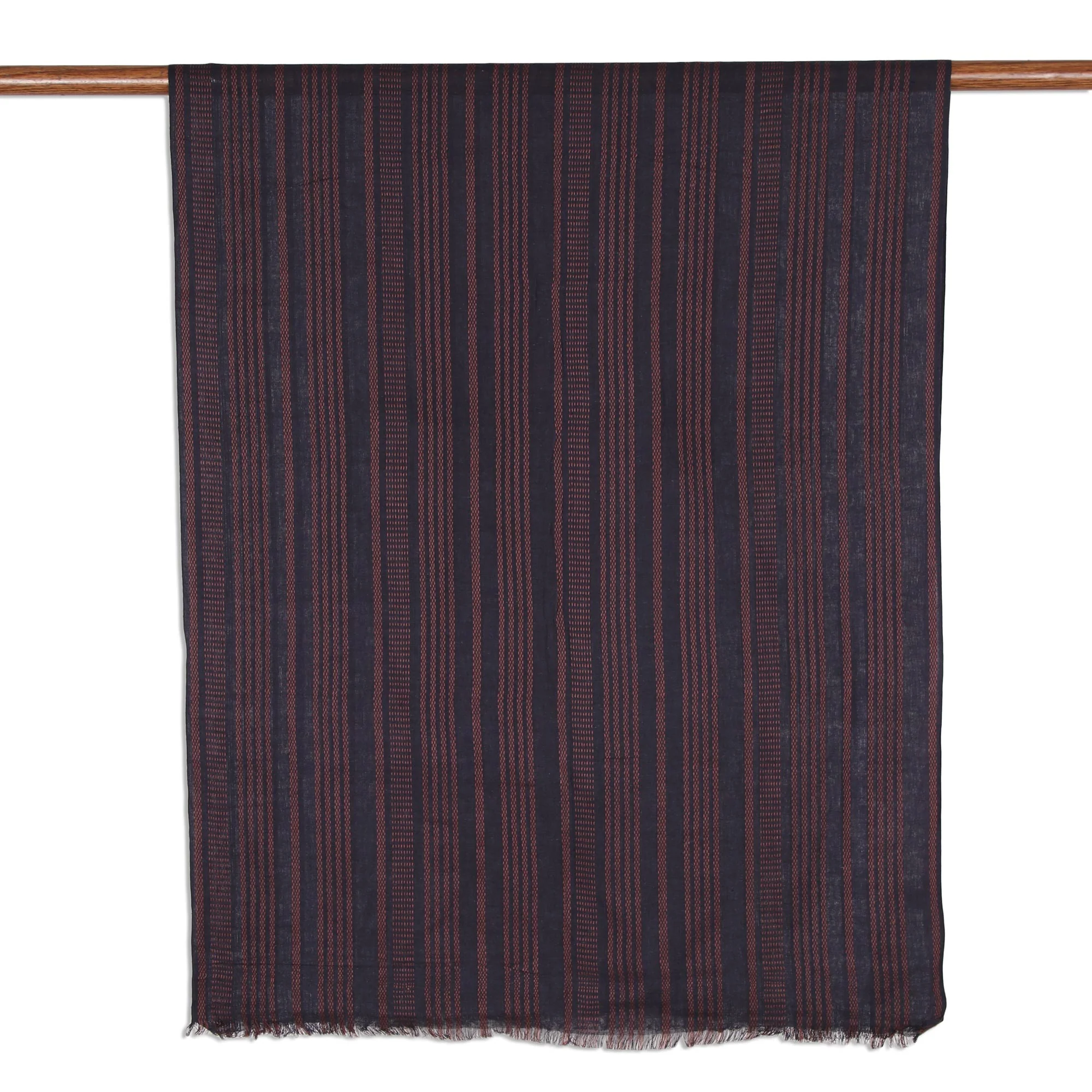 Elegant Combination Navy and Peach Striped Cotton Shawl from India - Image 3