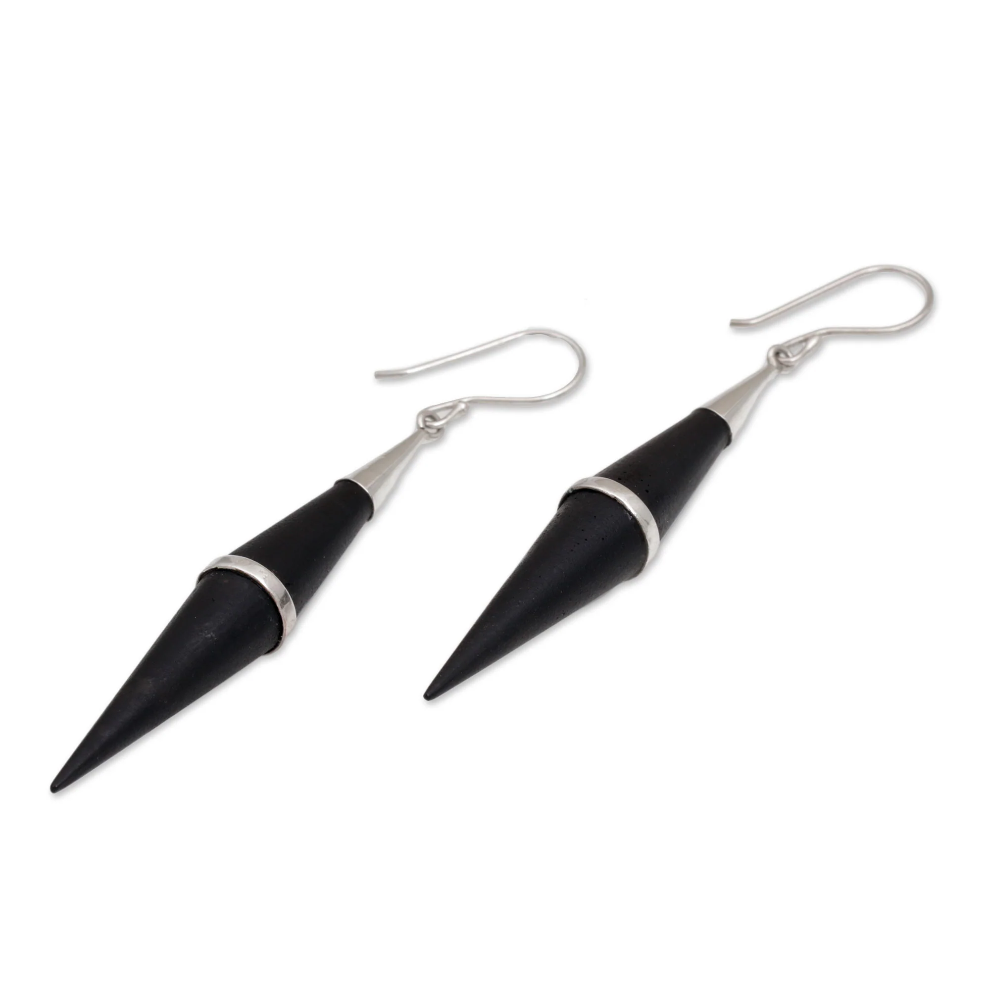 Elegant Cones Sterling Silver and Sono Wood Cone-Shaped Dangle Earrings - Image 4
