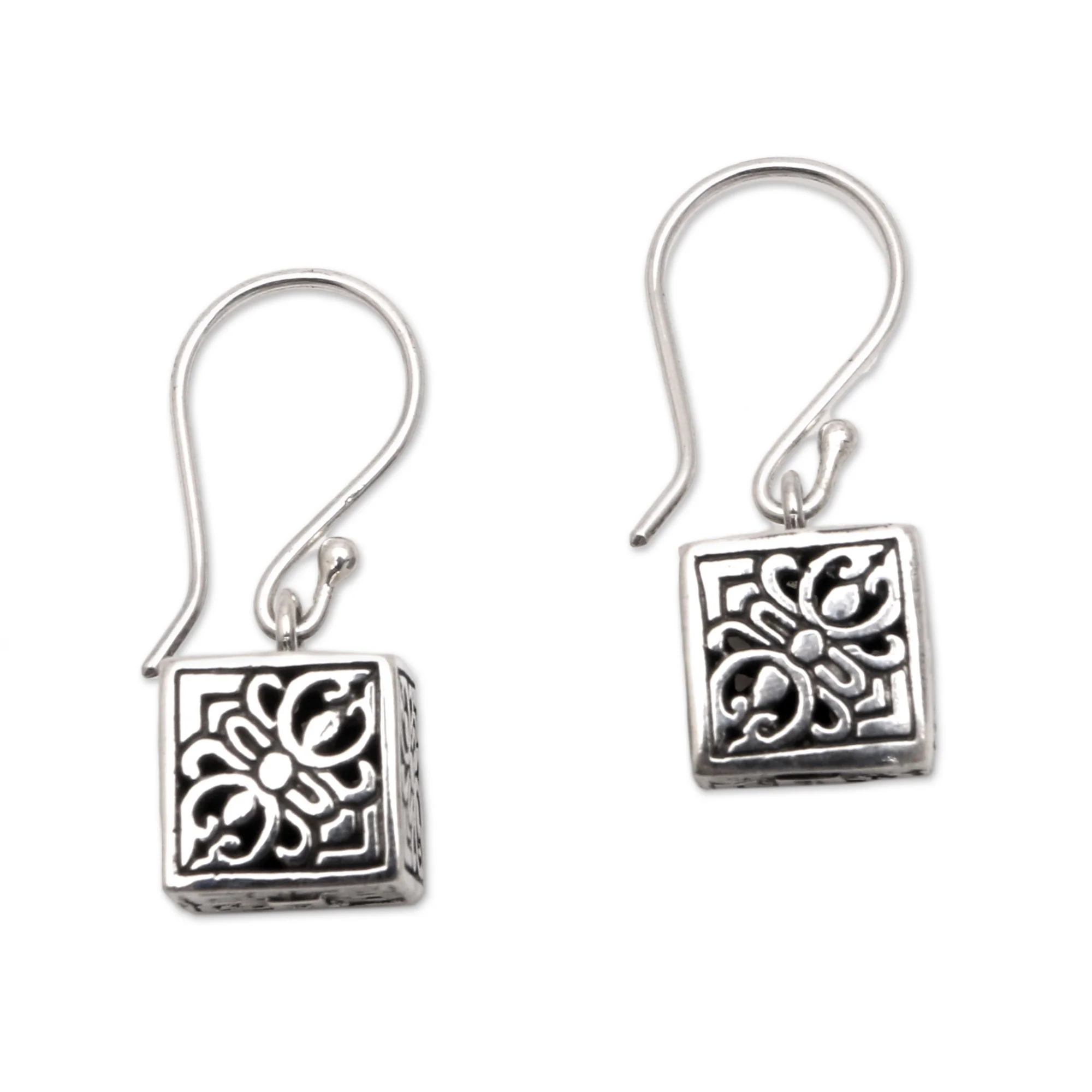 Elegant Dice Sterling Silver Cube Dangle Earrings from Bali - Image 5