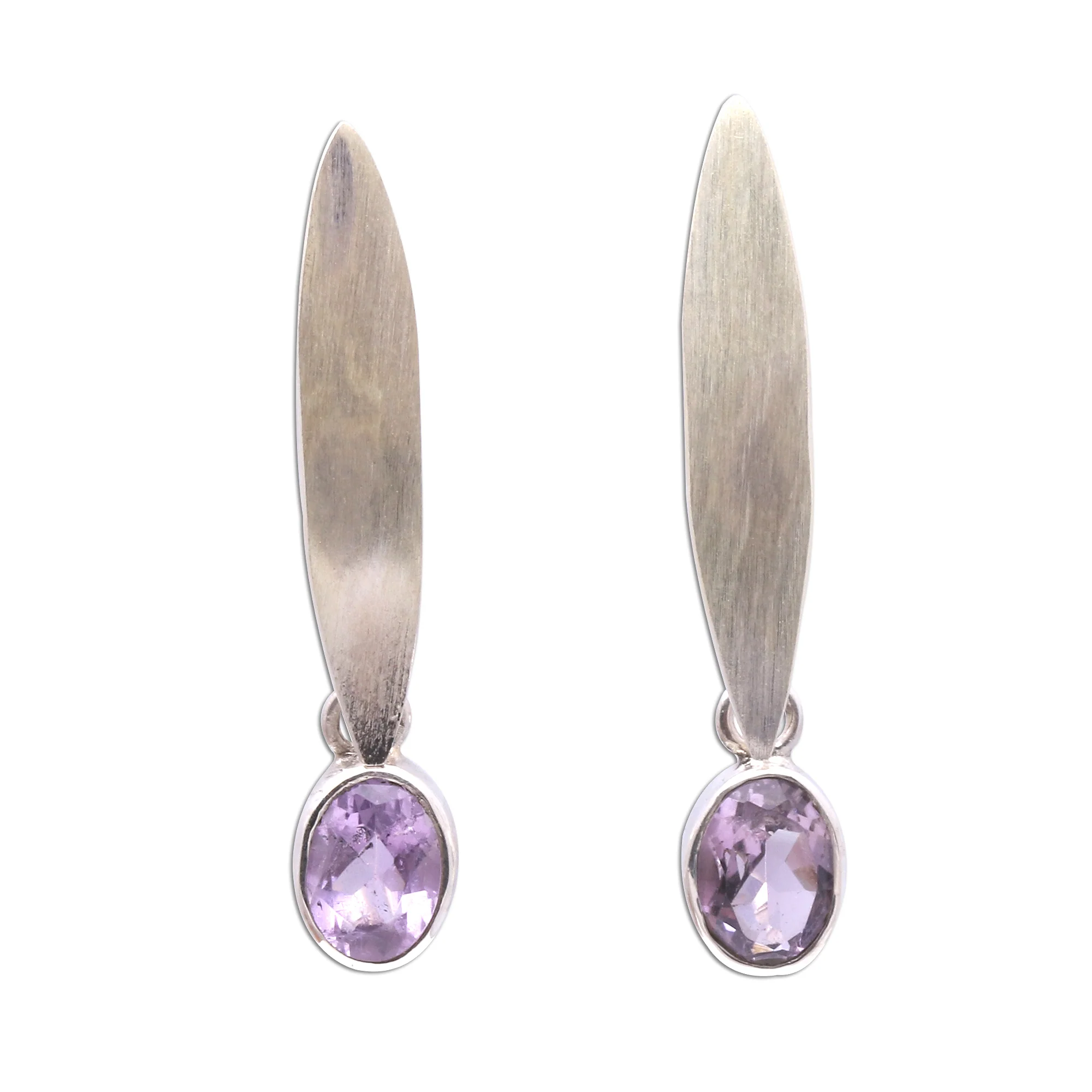 Elegant Ellipses Elliptical Amethyst Dangle Earrings from Bali - Image 2